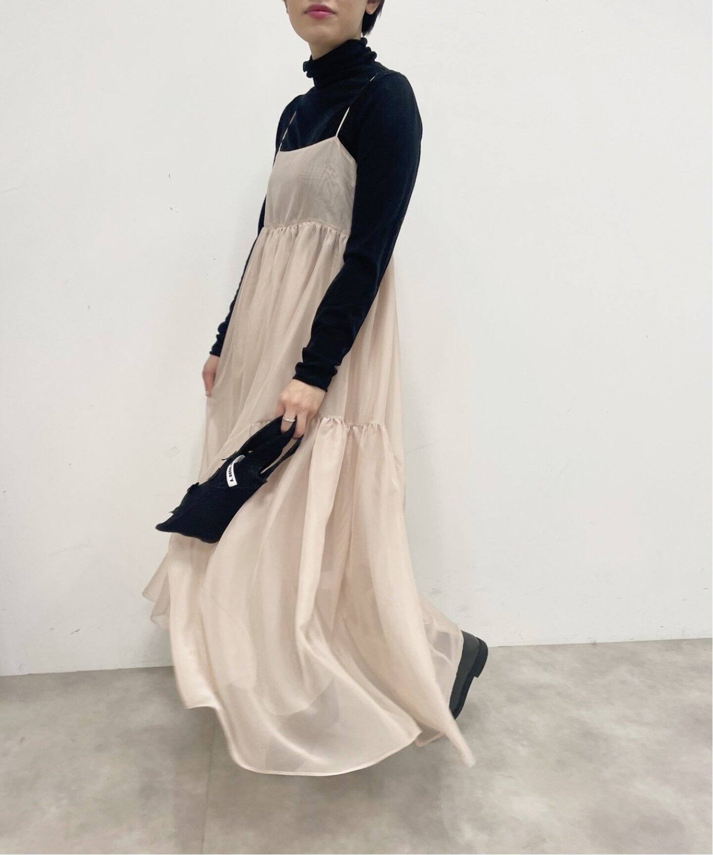 追加》シャンブレーシフォン シアーラッフルドレス（ワンピース 