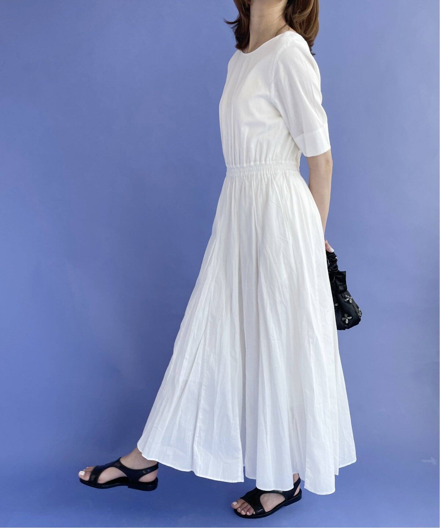 ne Quittez pas/ヌキテパ】ドビーストライプバックカシュクールドレス  