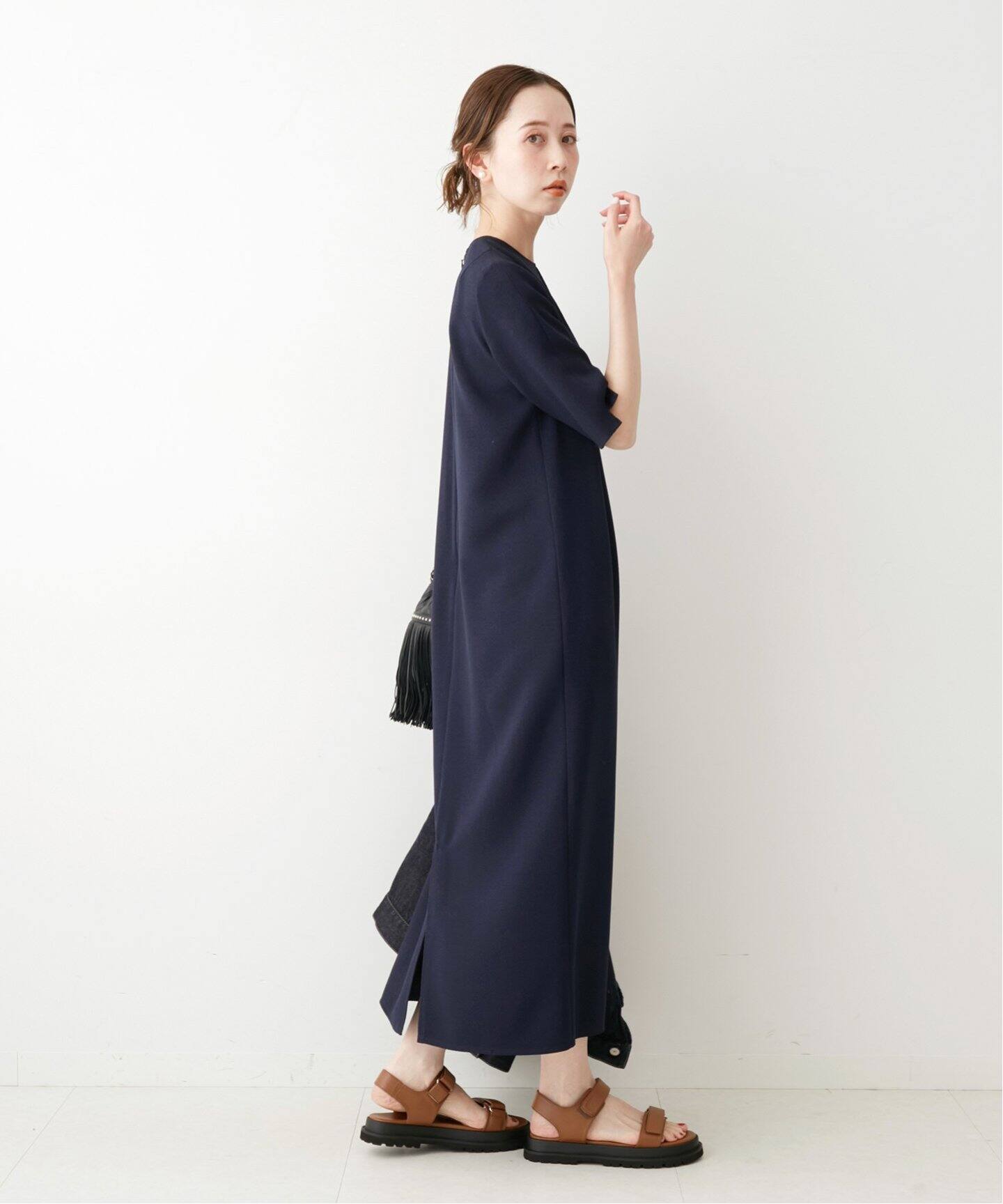 IENA】&NAVY カーブネックワンピース 新品 Sサイズ ネイビー ブルー  