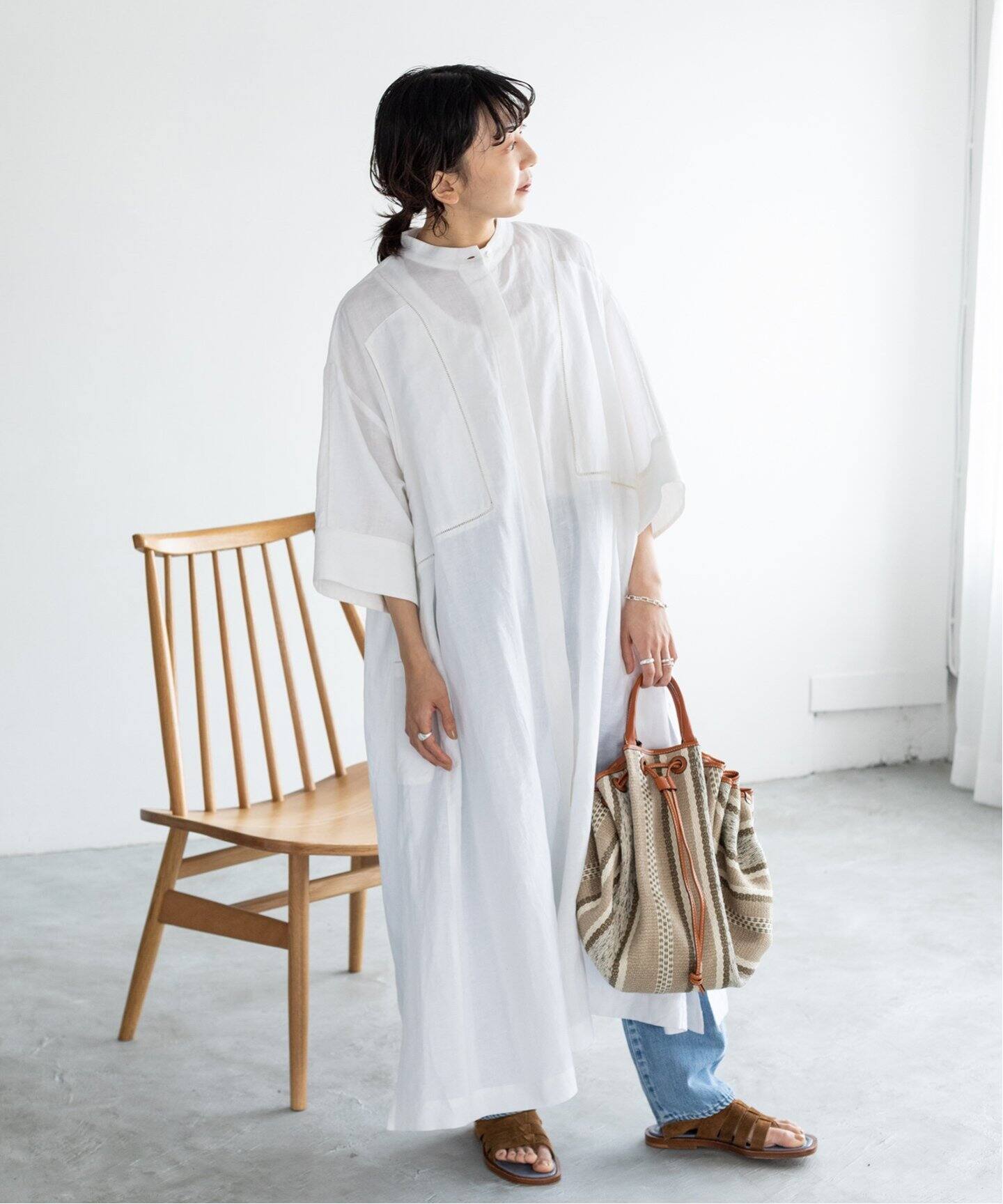 normment/ノーメント】リネンコットンはしごレースワンピース  