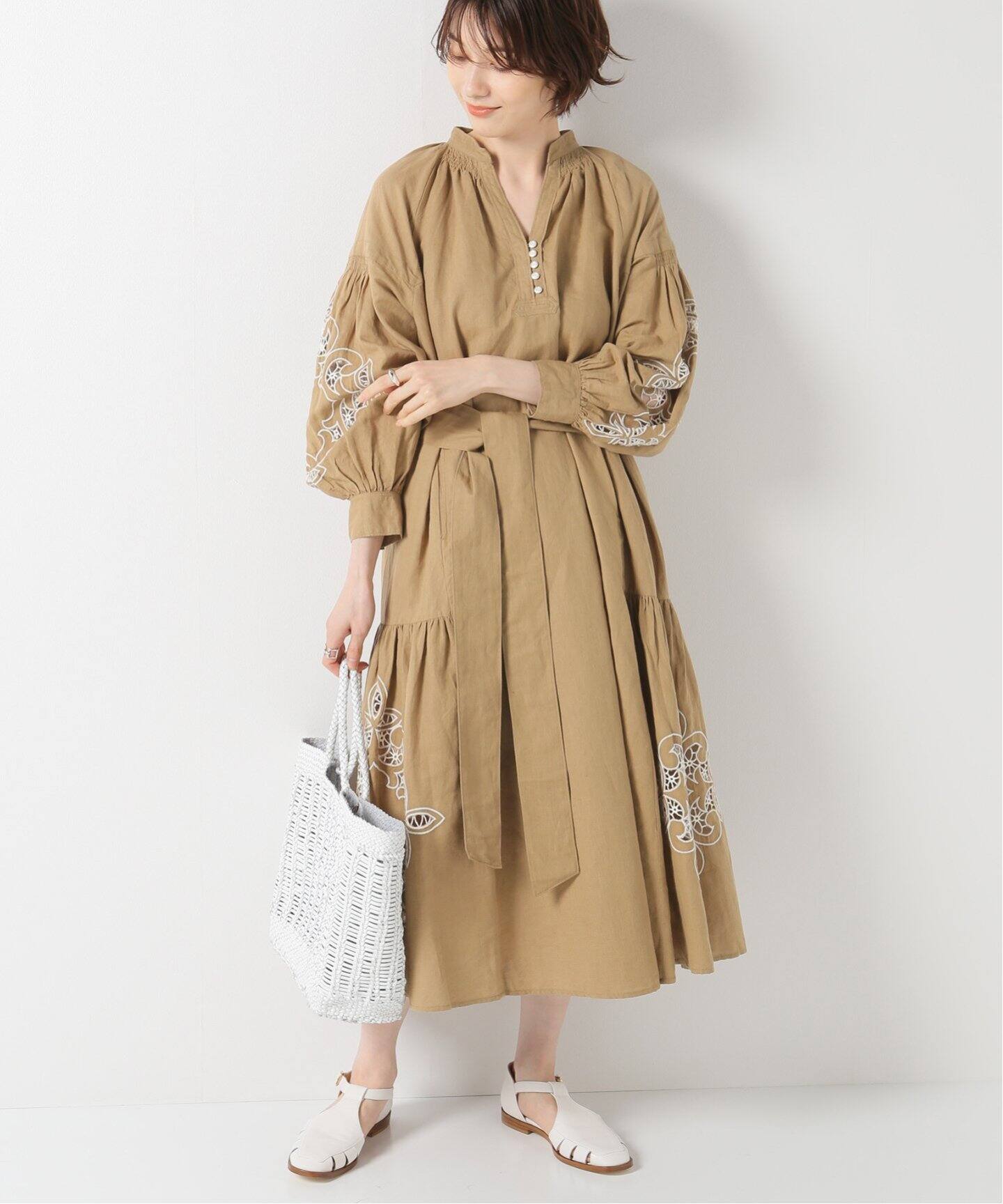 KALANCHOE/カランコエ】リネン混カットワークワンピース（ワンピース  