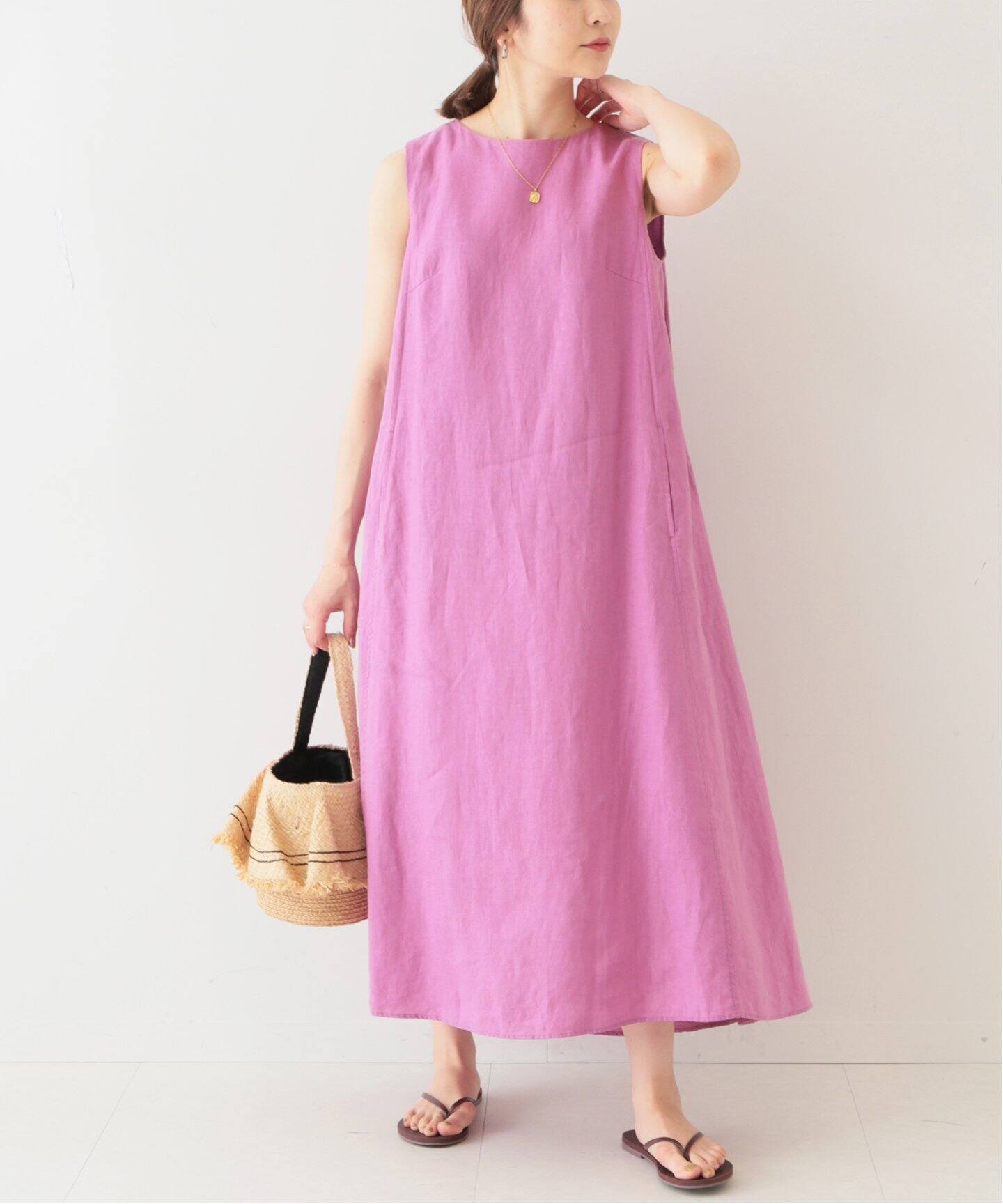大流行中 Iena リネンノースリーブワンピース ワンピース