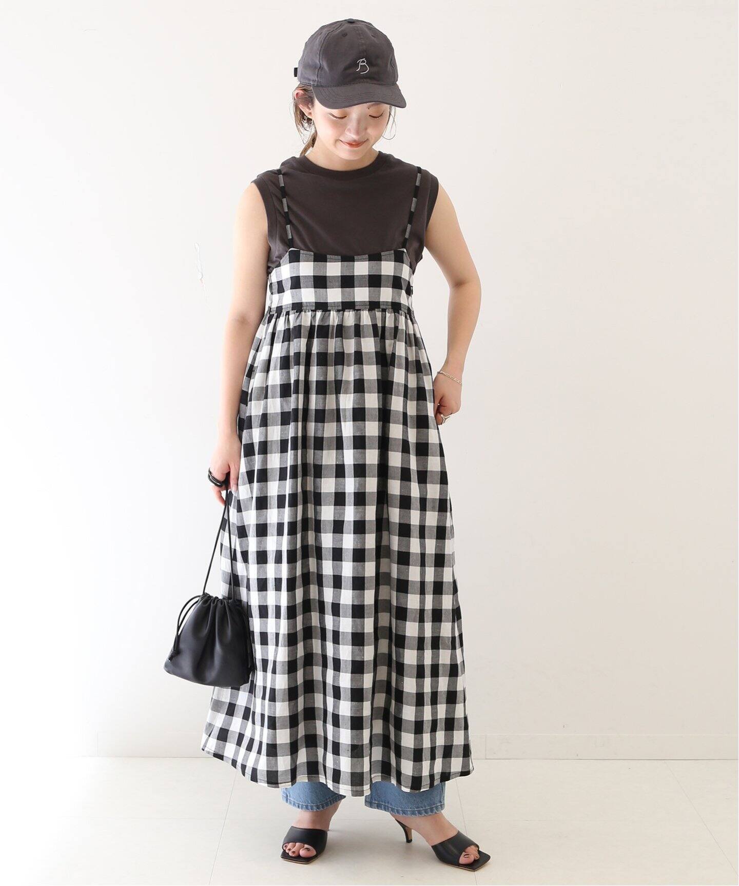 ギンガムチェックギャザーキャミワンピース（ワンピース）｜SLOBE IENA  