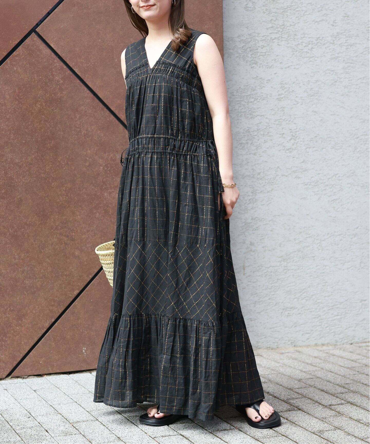 SARA MALLIKA/サラマリカ】 COTTON LUREX CHECK DRESSロングワンピース  