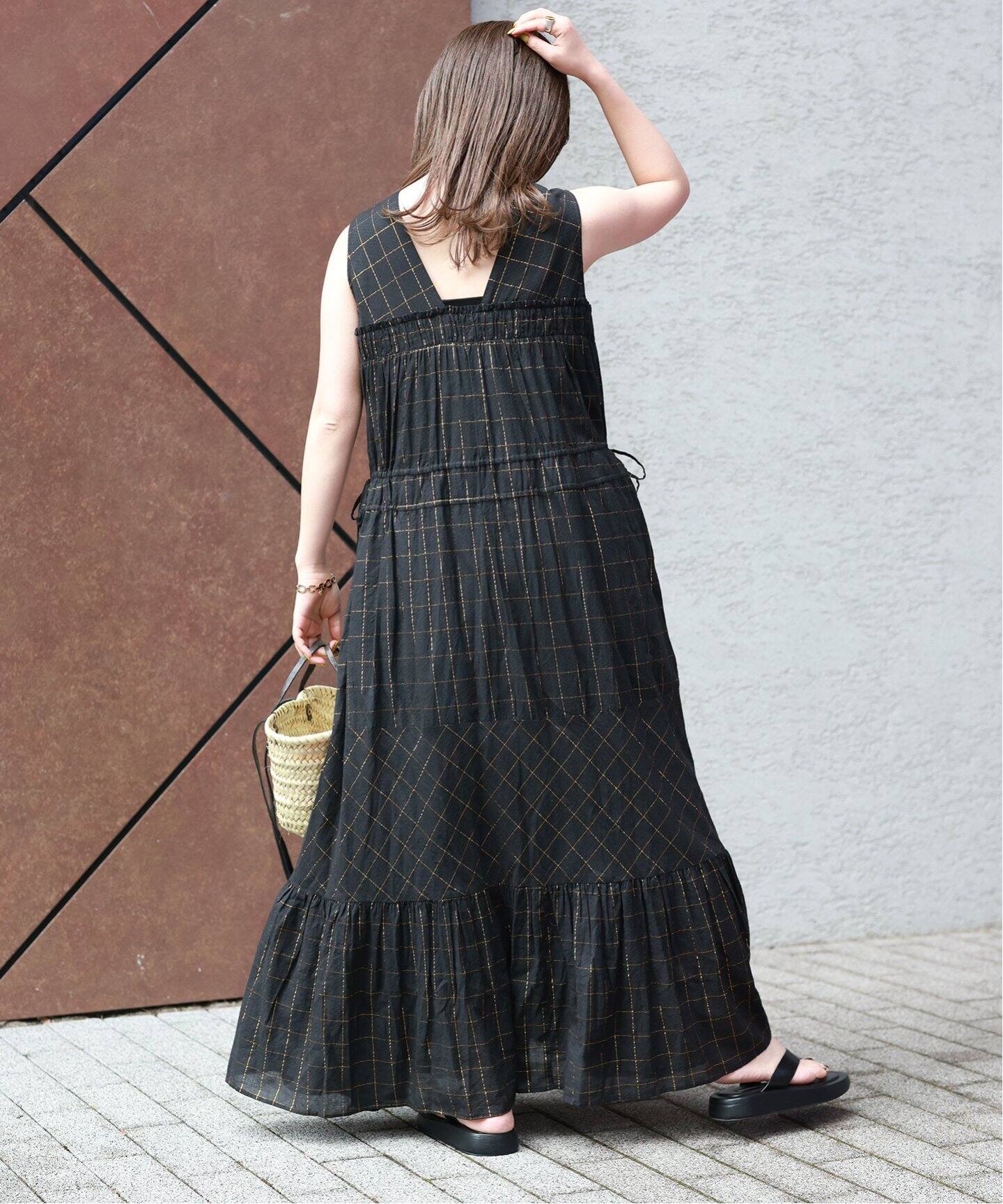 SARA MALLIKA/サラマリカ】 COTTON LUREX CHECK DRESSロングワンピース 