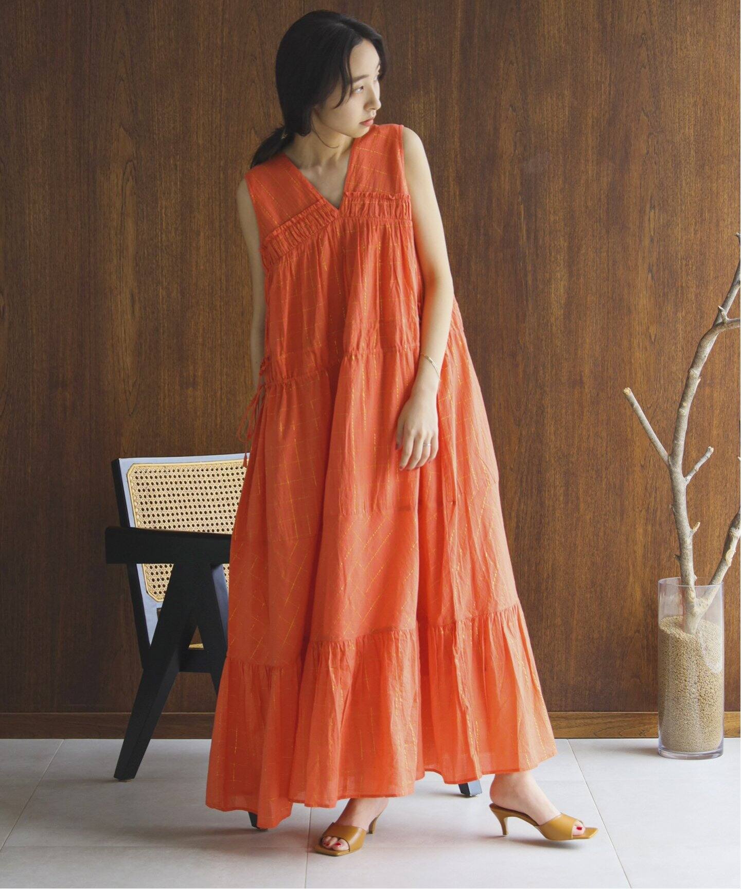 SARA MALLIKA/サラマリカ】 COTTON LUREX CHECK DRESSロングワンピース  