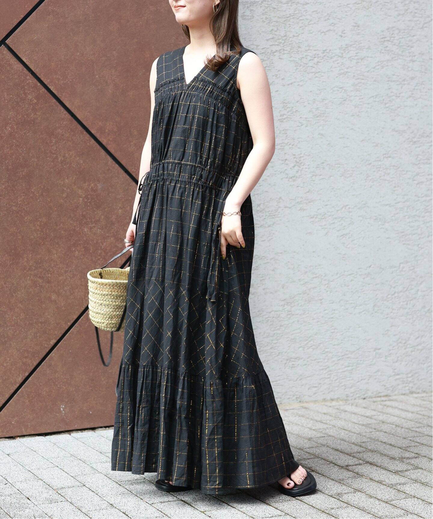 SARA MALLIKA/サラマリカ】 COTTON LUREX CHECK DRESSロングワンピース  