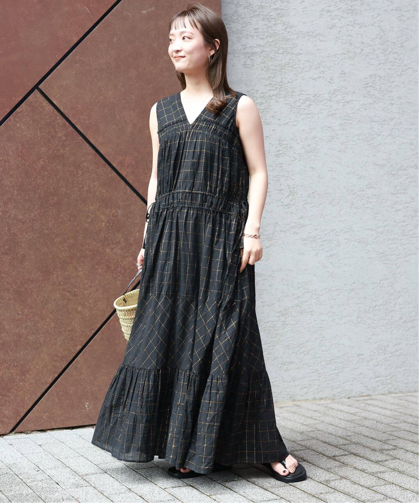 SARA MALLIKA/サラマリカ】 COTTON LUREX CHECK DRESSロングワンピース  