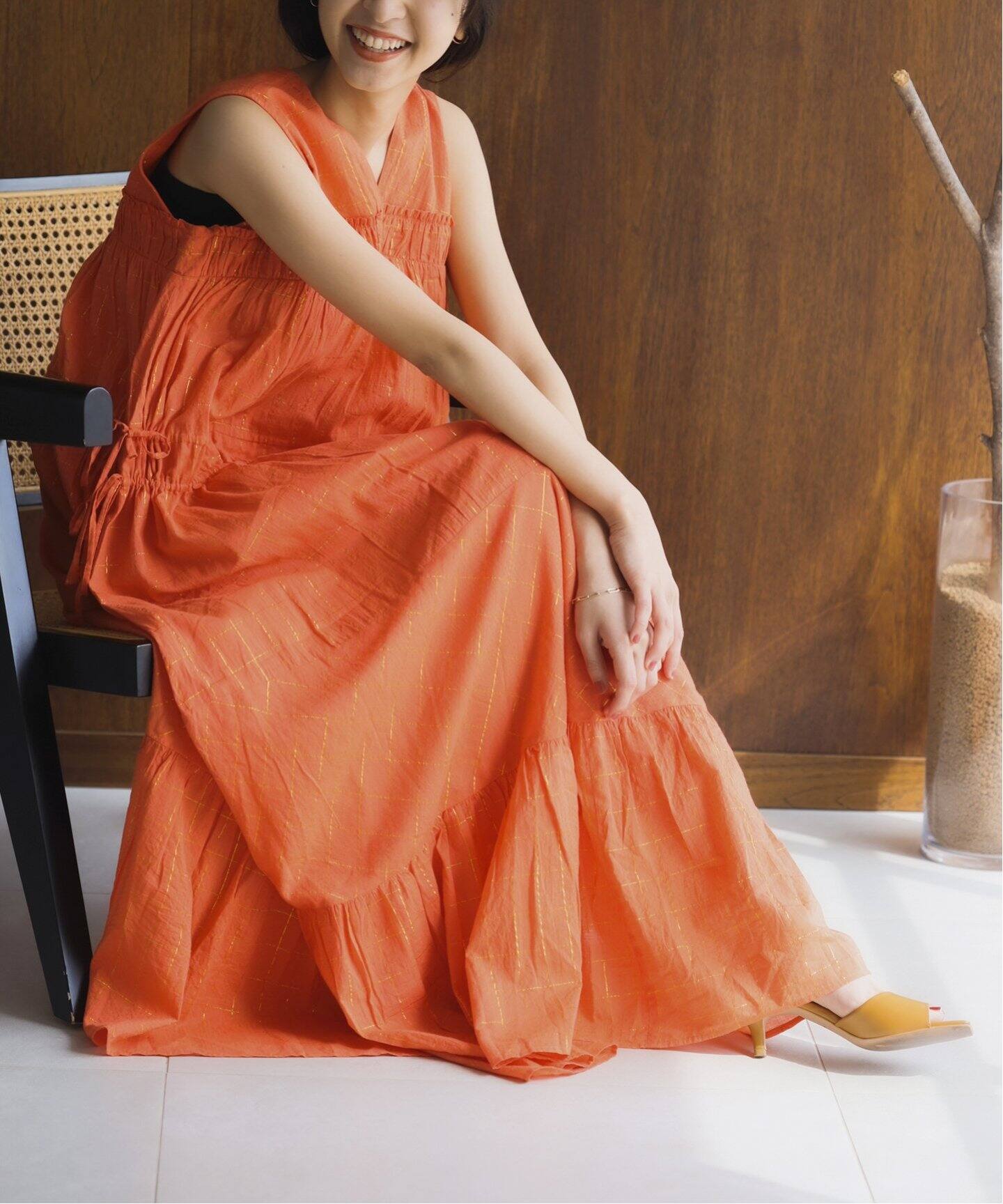 SARA MALLIKA/サラマリカ】 COTTON LUREX CHECK DRESSロングワンピース  