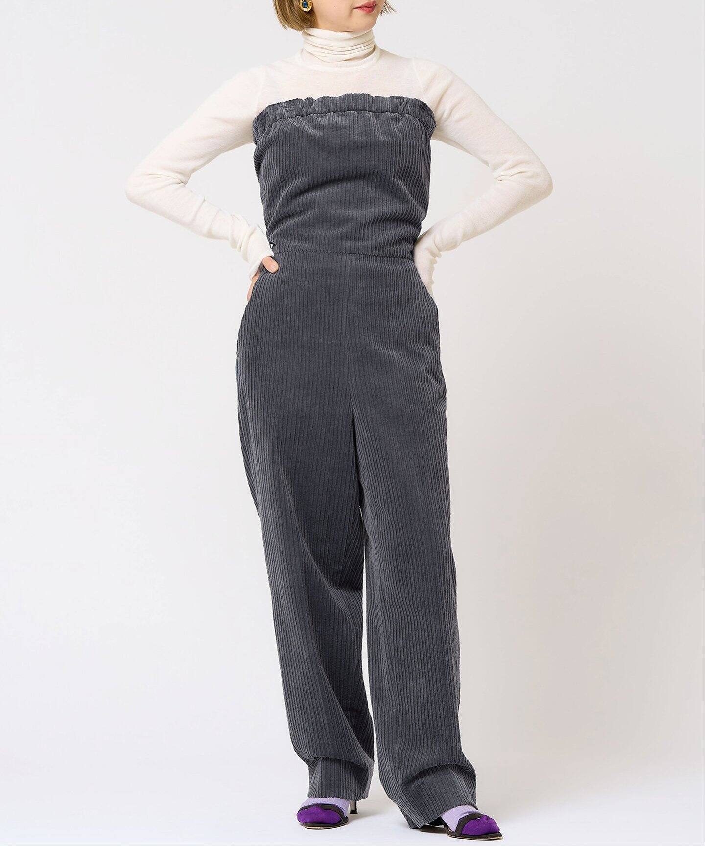IENA LA BOUCLE コーデュロイベアオールインワン（サロペット 