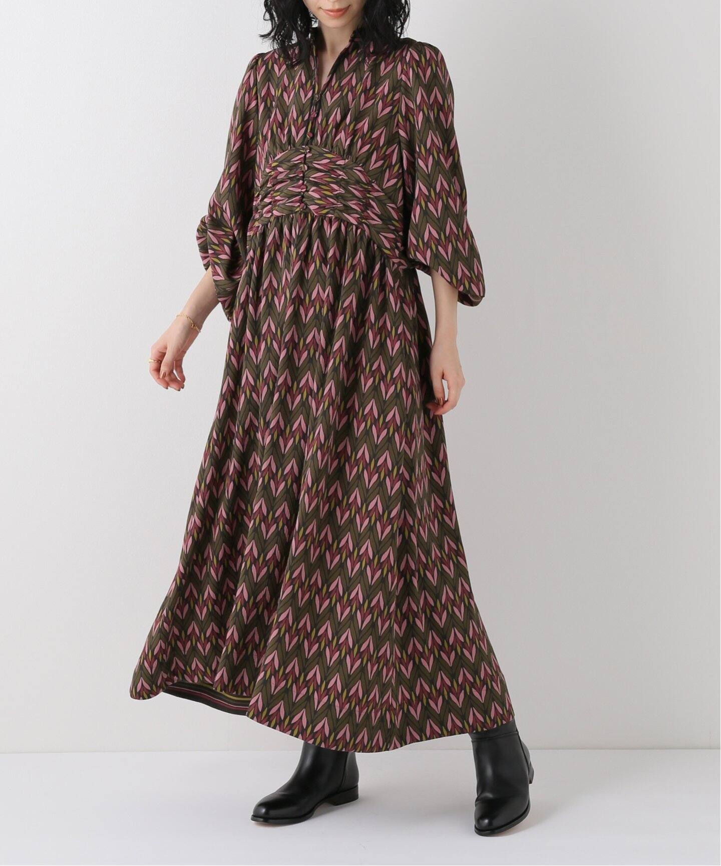 IENA LA BOUCLE ヘリンボンプリントワンピース（ワンピース）｜IENA 