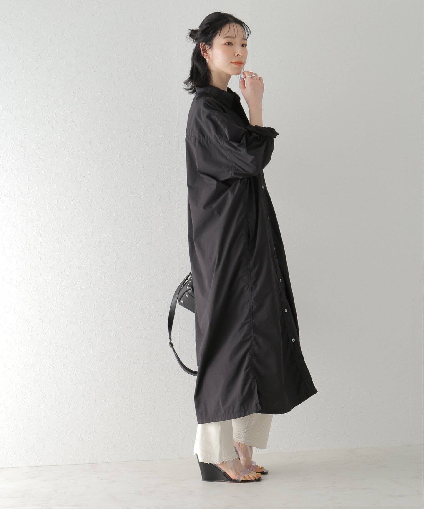 Plage/プラージュ/コットンシャツワンピース/黒/長袖 wide wash シャツ  