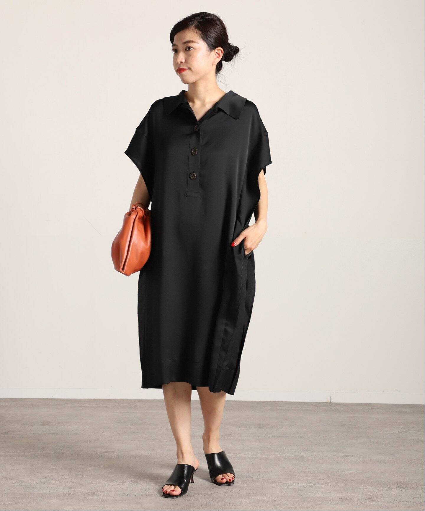 Room no.8 BLACK/ルームエイトブラック】HANMMER SATIN DRAPE/S ドレス 
