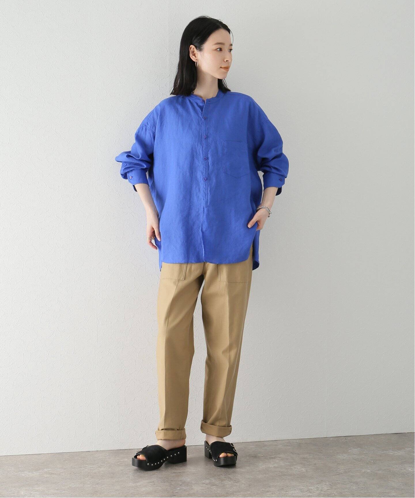 TICCA / ティッカ】リネン ノーカラーシャツ（シャツ／ブラウス 