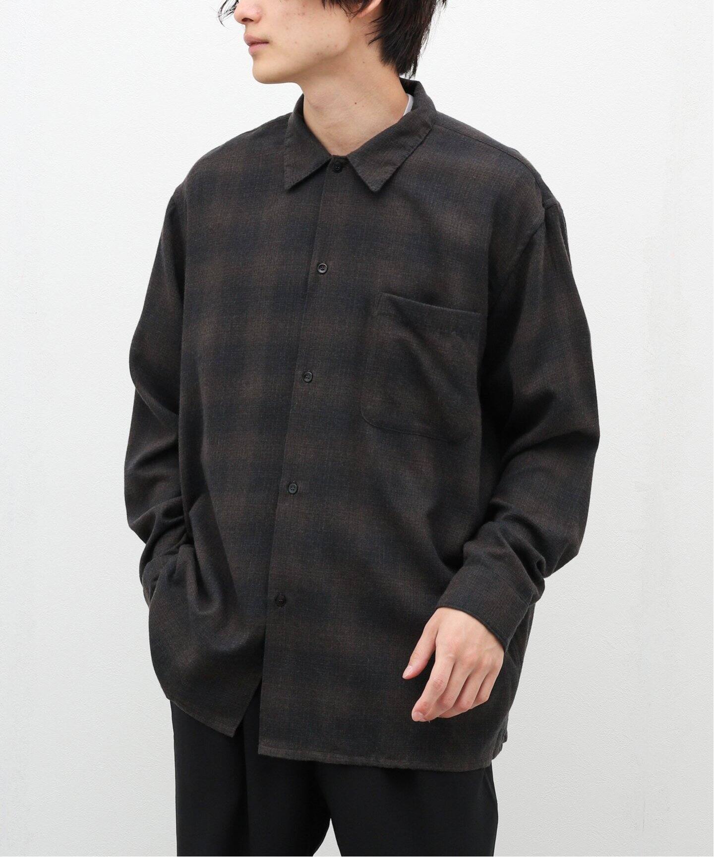 20aw 試着のみ サイズ3 ヴィスコースオープンカラーシャツ comoli 青っぽく
