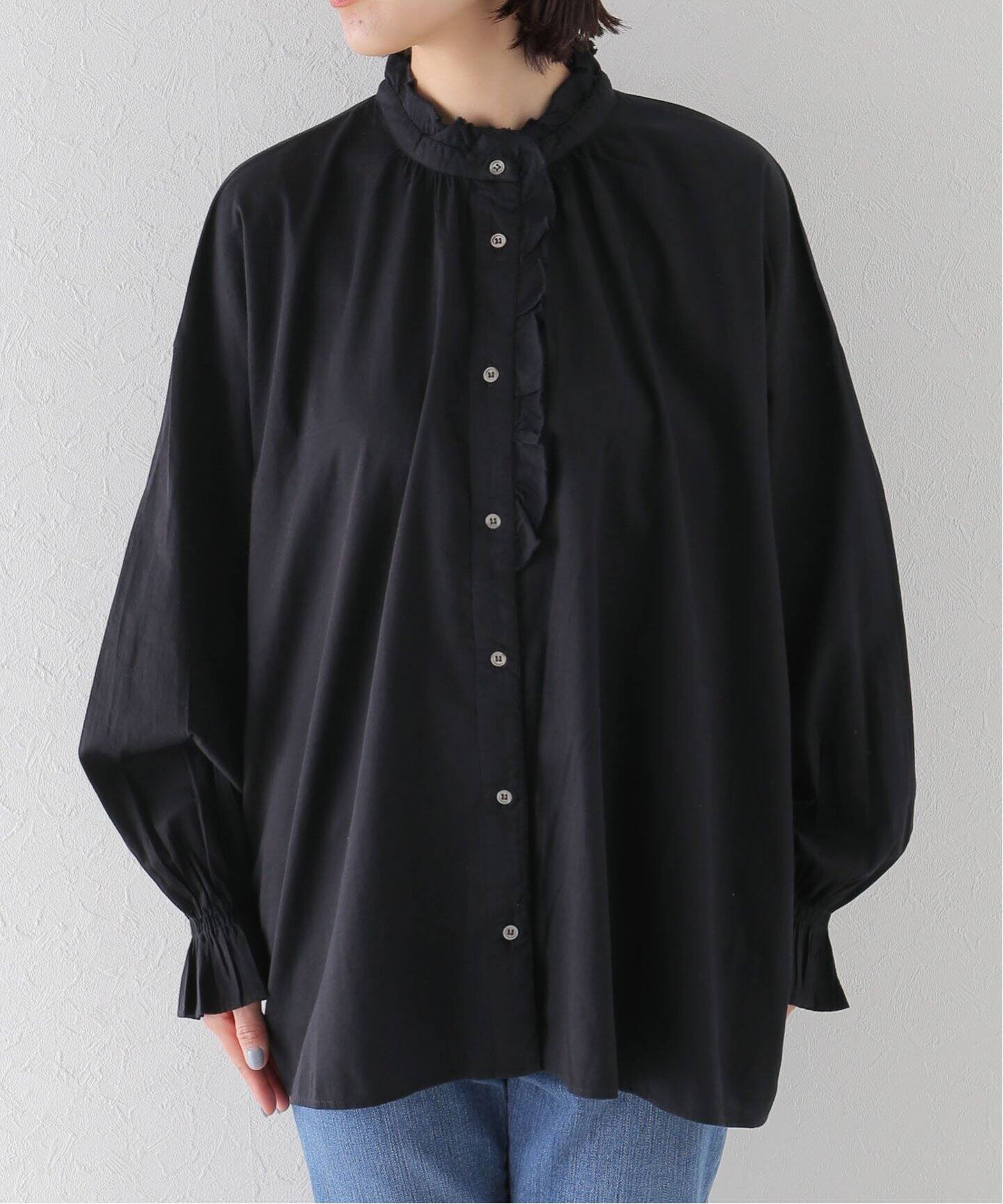 コットンサテン フリルパフブラウス（シャツ／ブラウス）｜journal 
