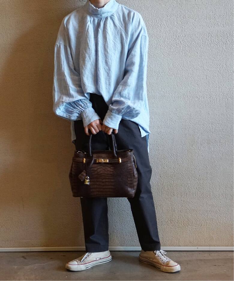 Lダンガリー ハイネックパフブラウス（シャツ／ブラウス）｜journal 