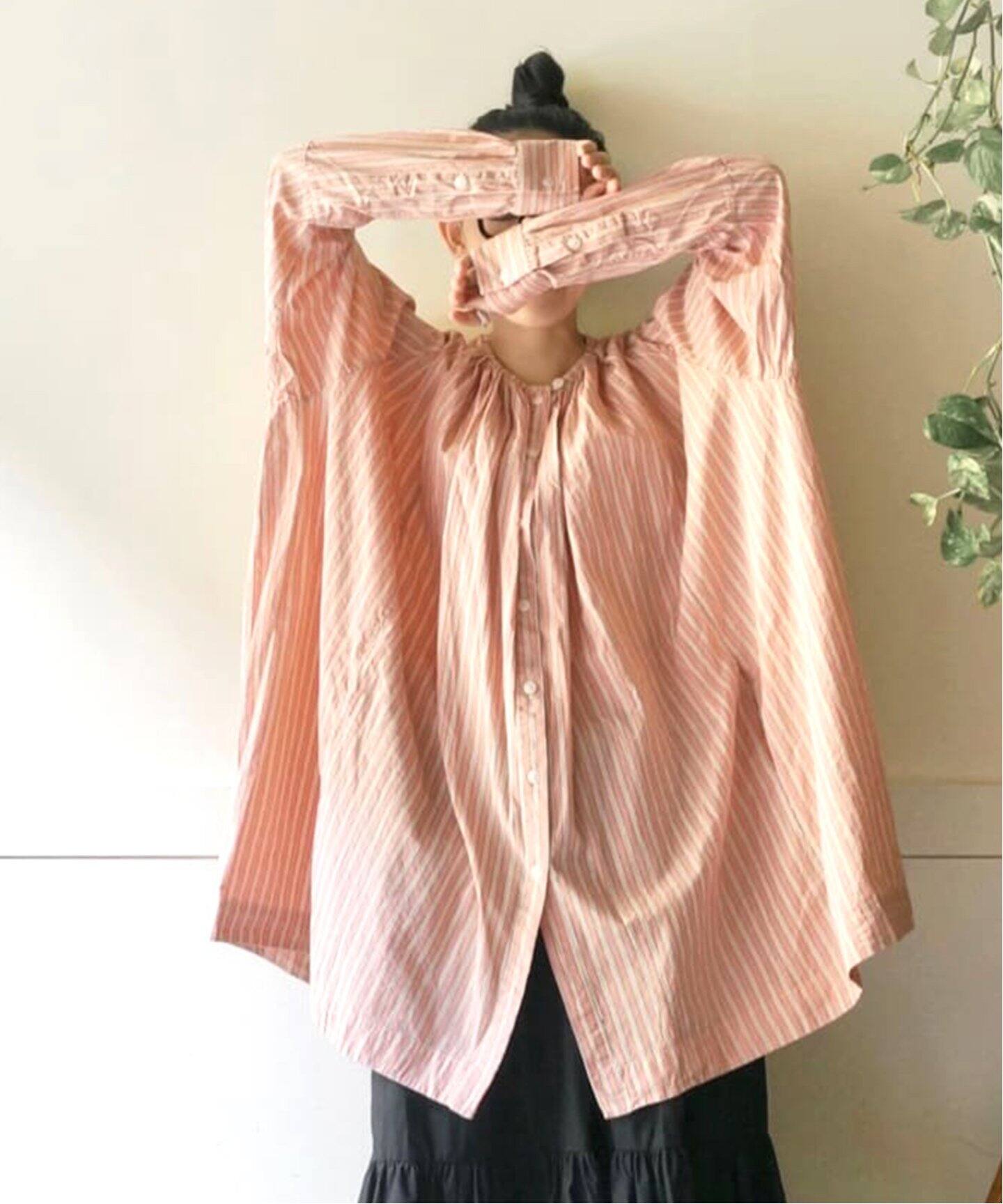 CASEY CASEY / ケイシー・ケイシー】GATHERED OPEN SHIRT(STRIPE 