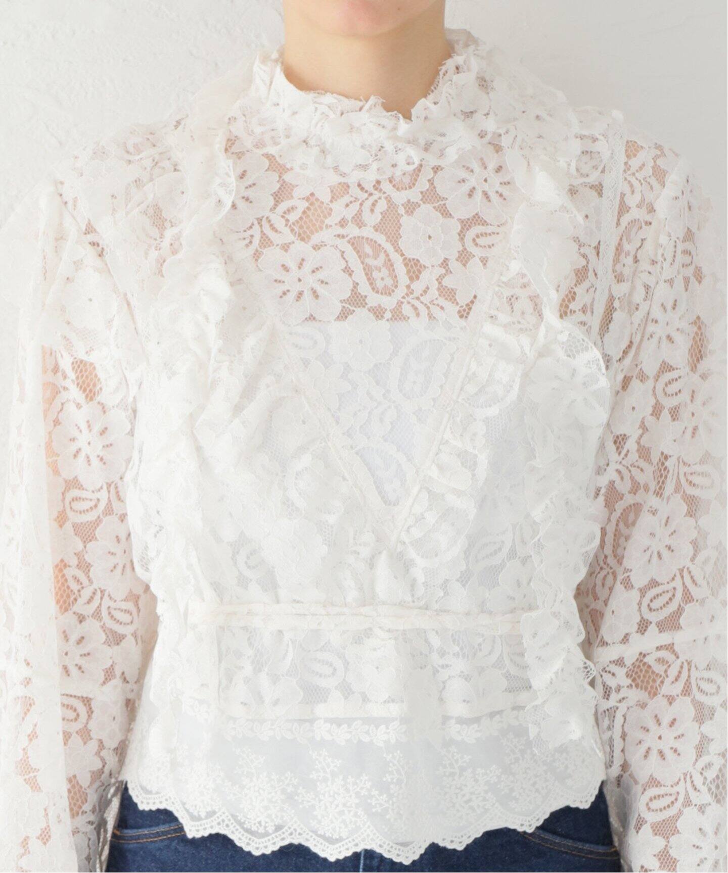 STAND ALONE/スタンド アローン】LACE TIE ブラウス（シャツ／ブラウス  