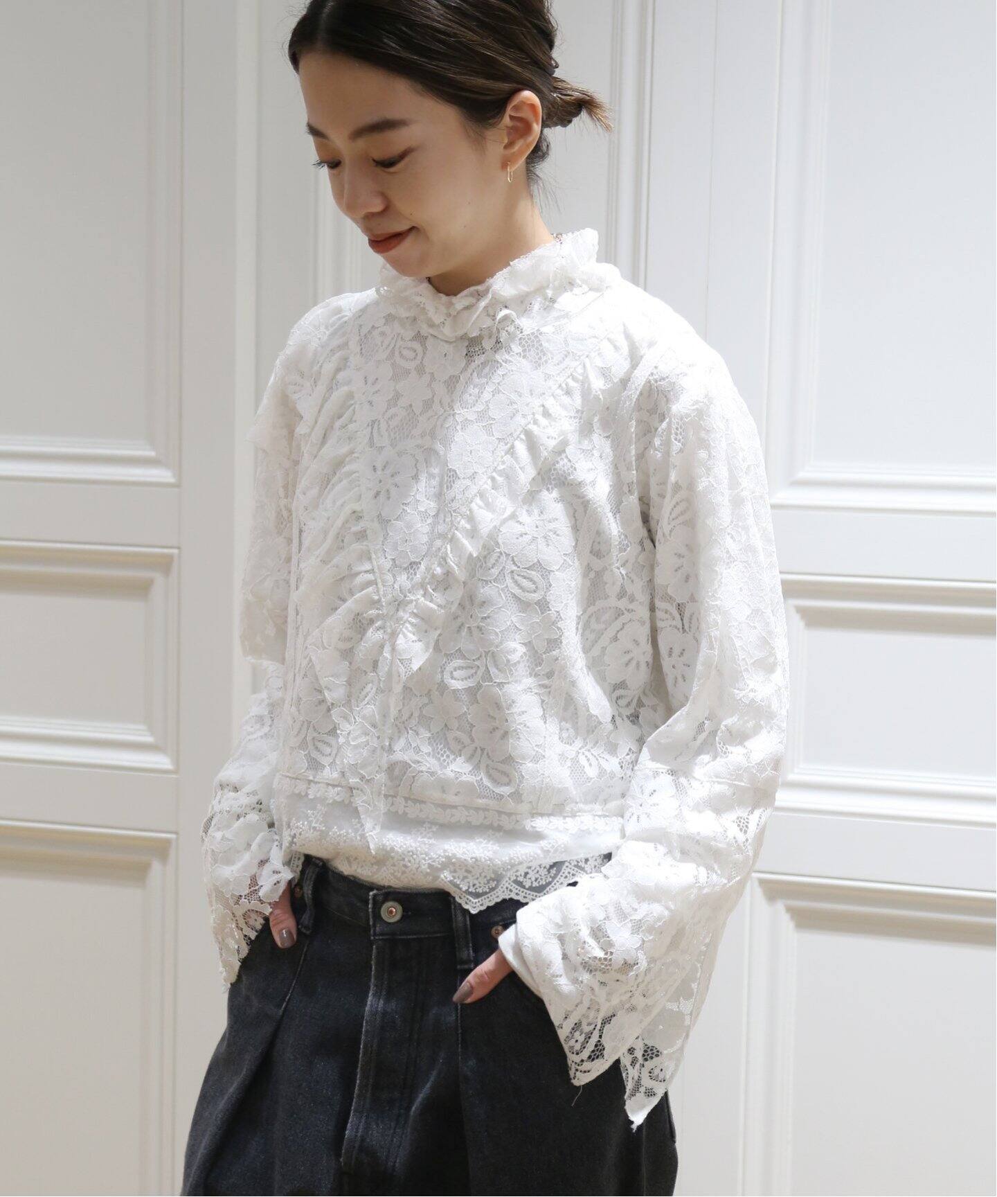 STAND ALONE/スタンド アローン】LACE TIE ブラウス（シャツ／ブラウス  