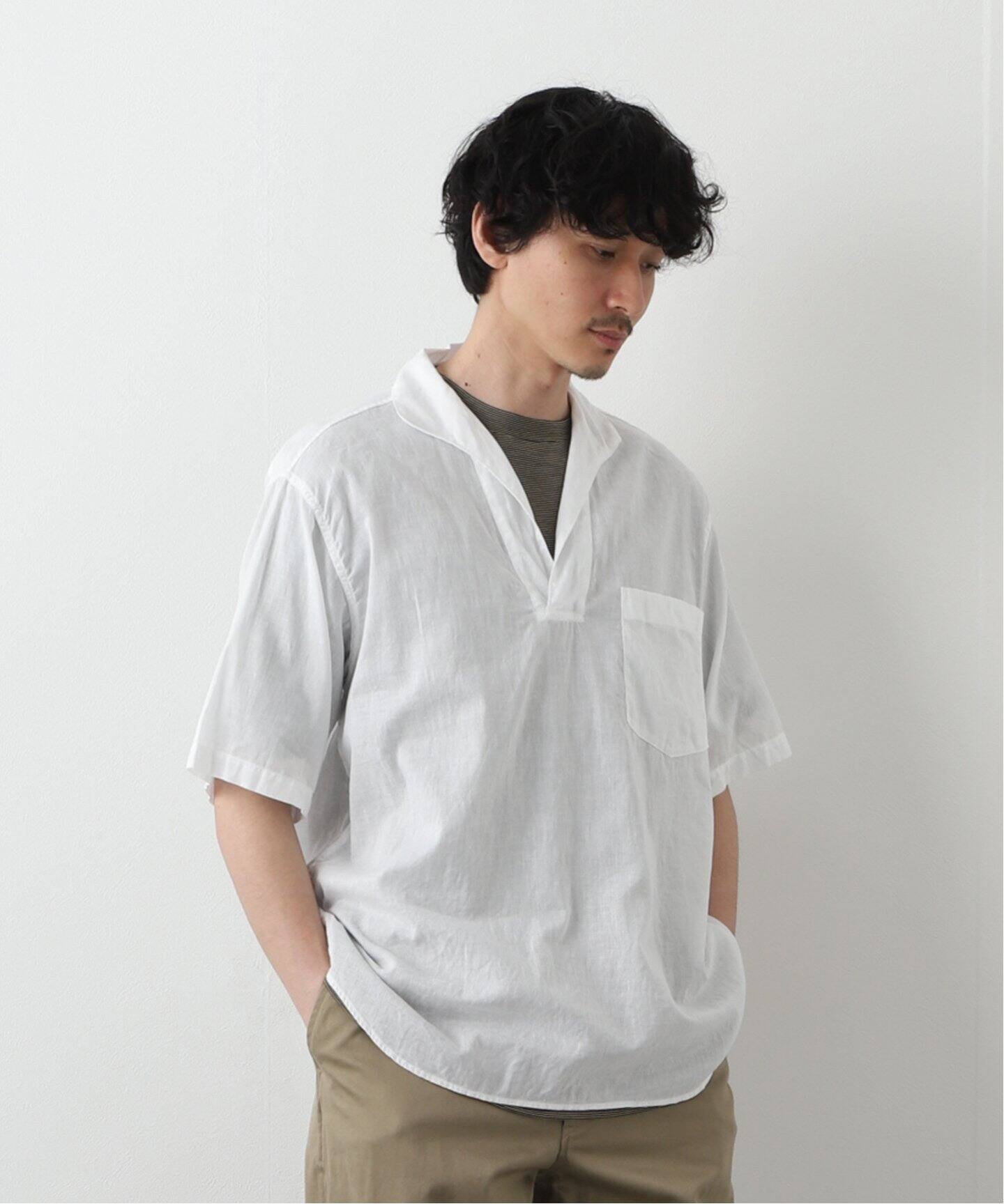 COMOLI コモリ ベタシャンスキッパー半袖シャツ 3 シャツ ホワイト 白 