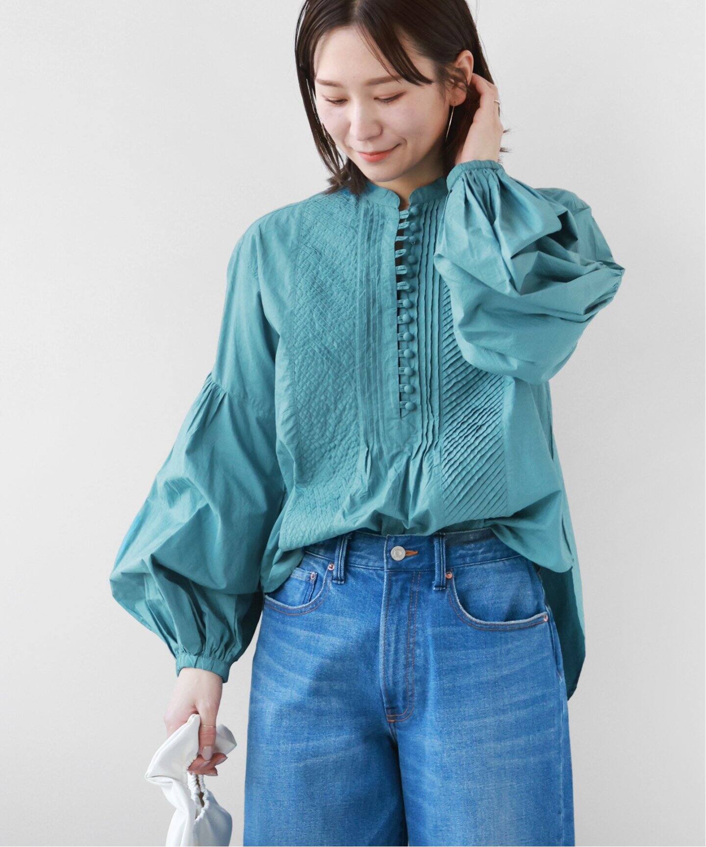 SARA MALLIKA/サラマリカ】DIAGNAL TUCK TOP：ブラウス（シャツ 