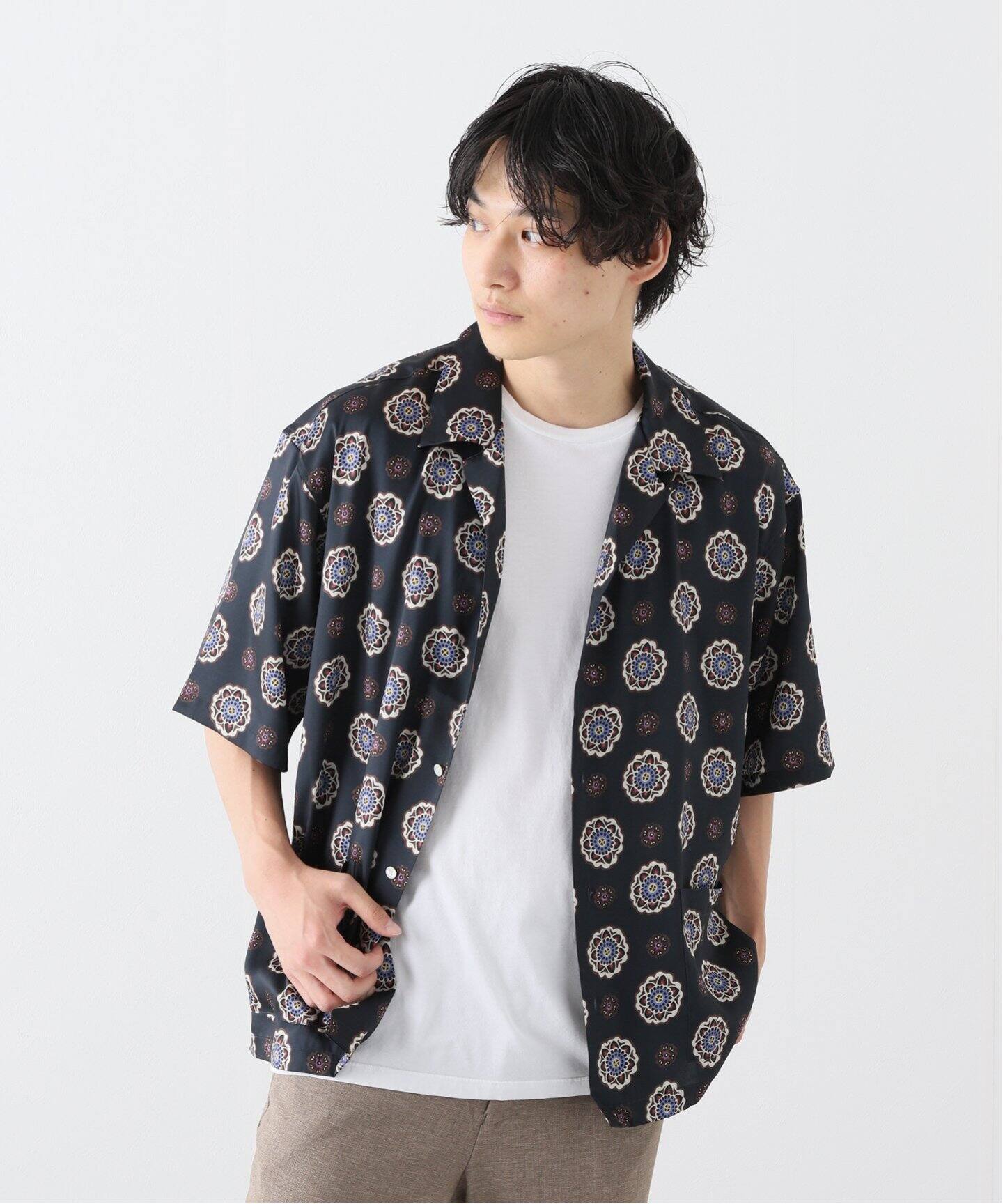 OFFICINA】オープンカラー 半袖 柄シャツ（シャツ／ブラウス 