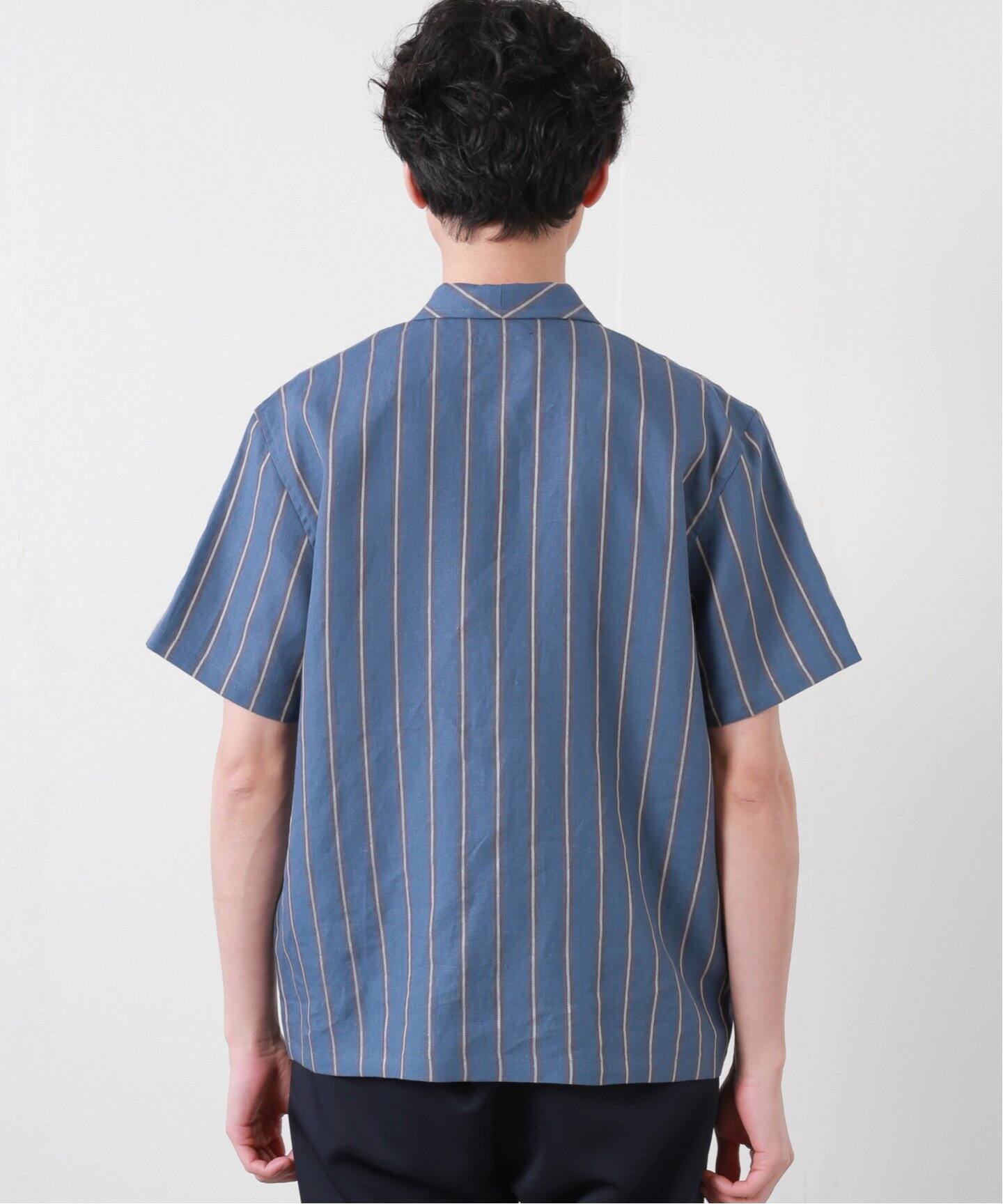 FRANK LEDER/フランクリーダー】STRIPED LINEN オープンカラーシャツ