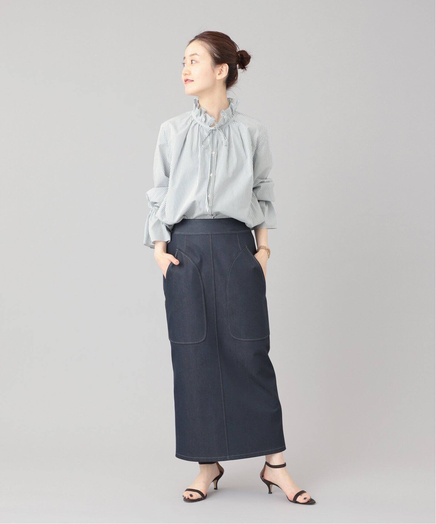 ストライプコットンフリルブラウス◇（シャツ／ブラウス）｜IENA  