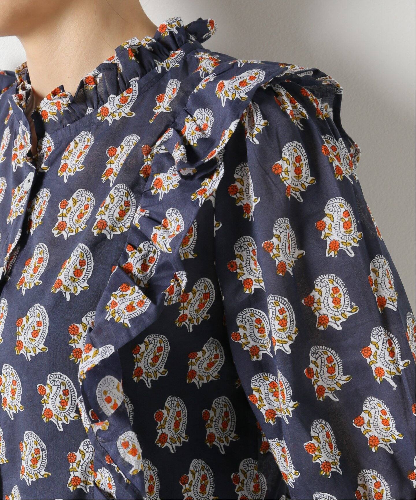 SZ Blockprints】Hartley Top in Navy & Tangerineブラウス（シャツ 