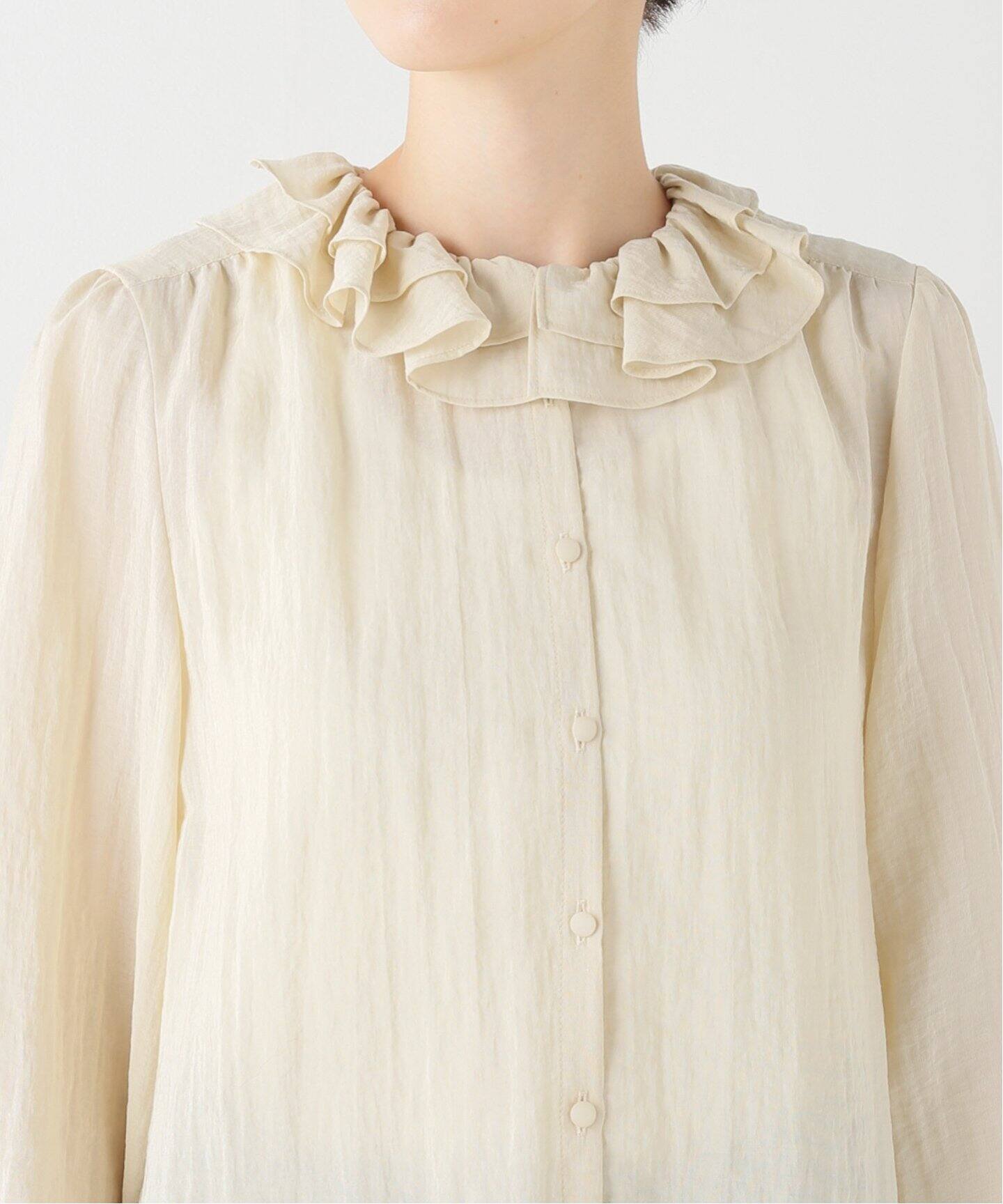 Chloe アイボリー フリル付き ノーカラージャケット ひろげる