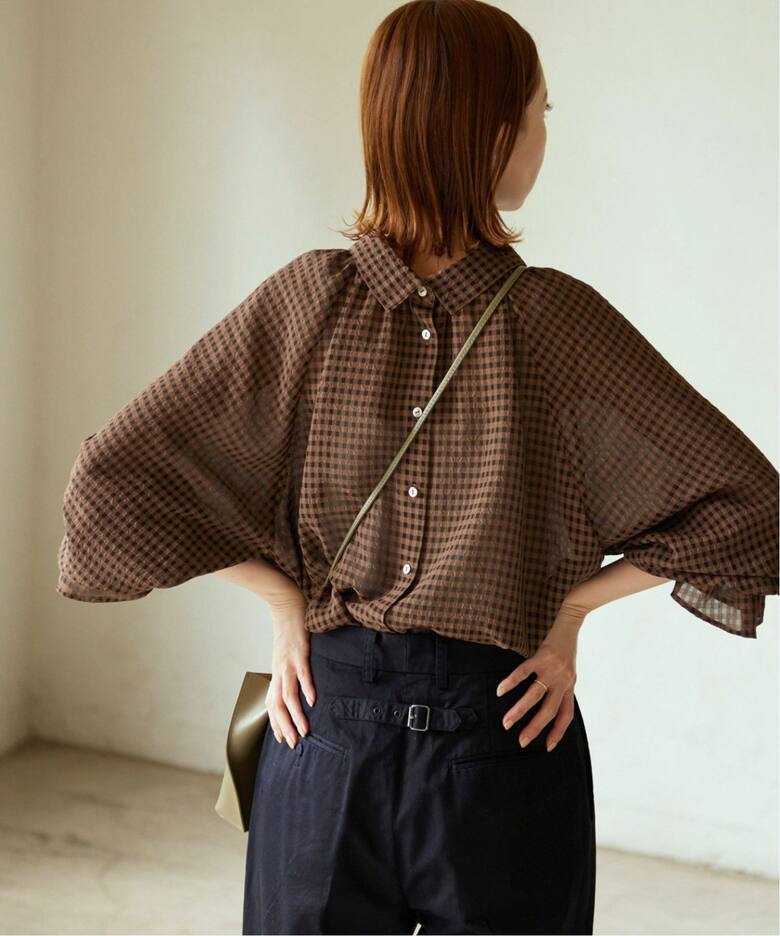 WEB限定/追加》ギンガムギャザーブラウス（シャツ／ブラウス）｜SLOBE  