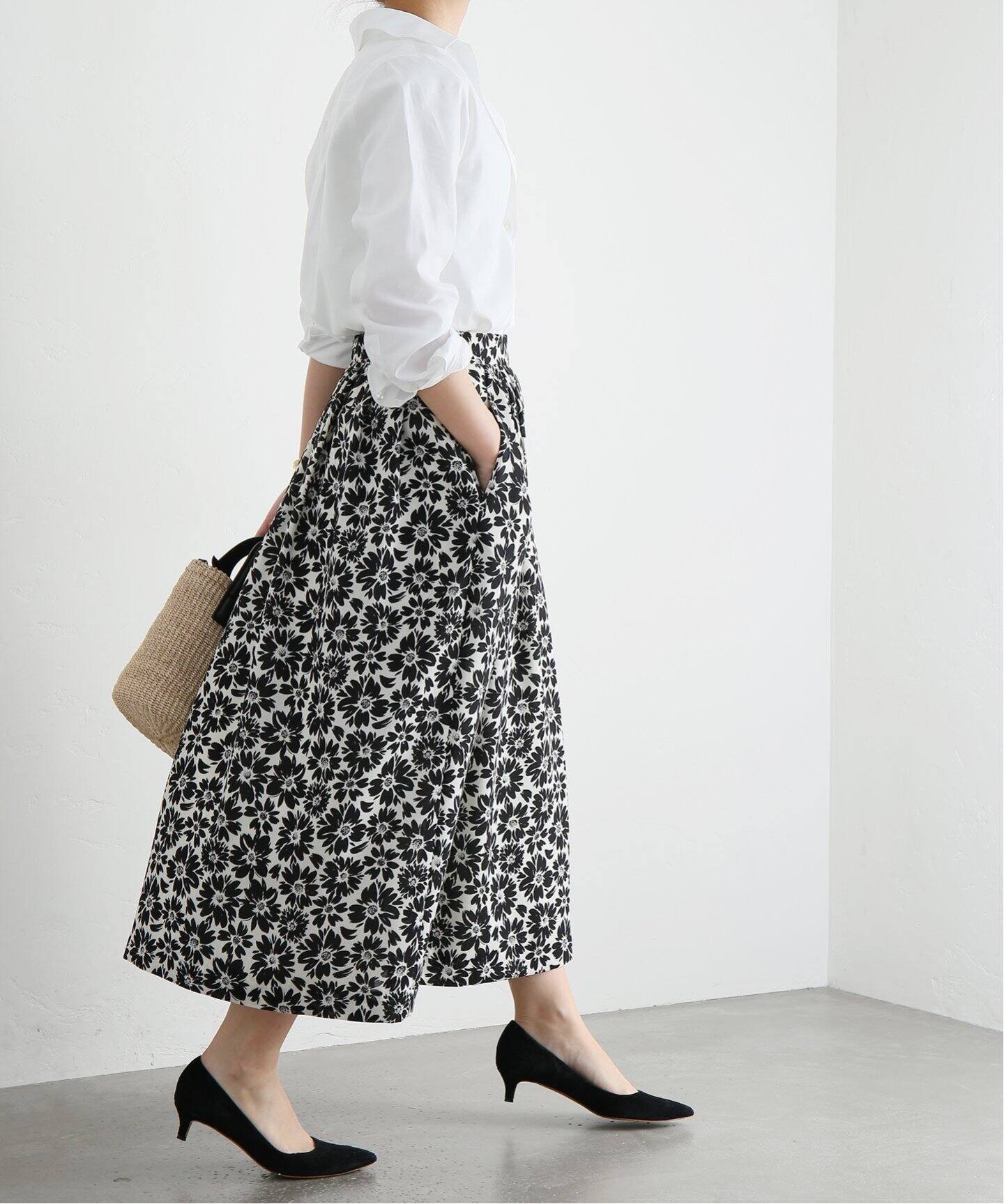 フラワープリントタックスカート（ロング・マキシ丈スカート）｜La  
