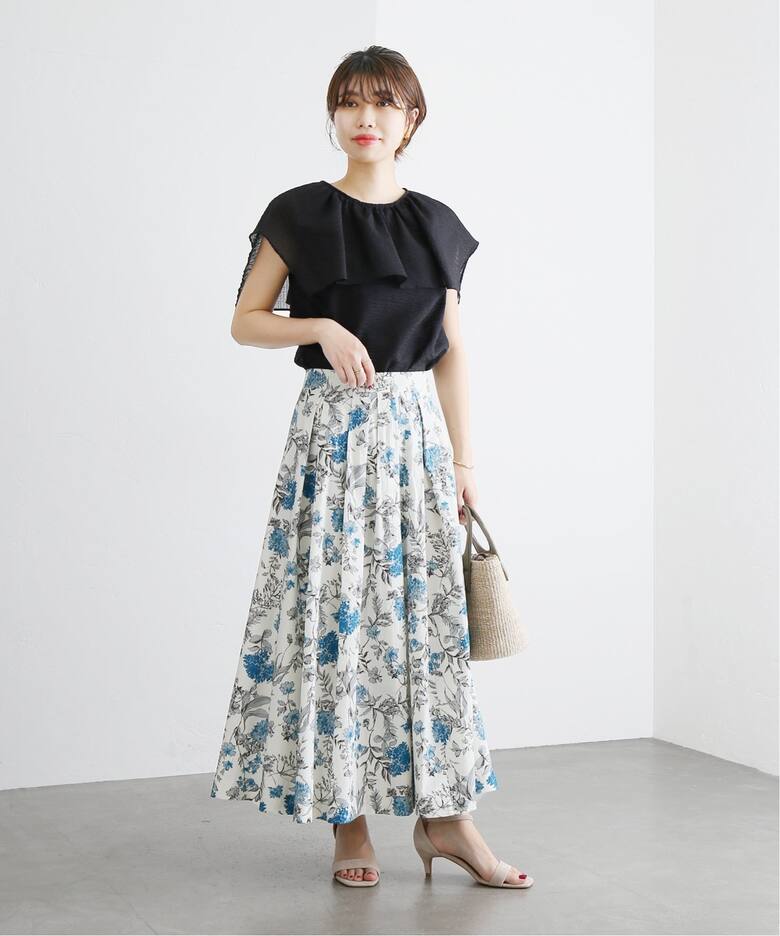 コットンボタニカルタックスカート（ロング・マキシ丈スカート）｜La  