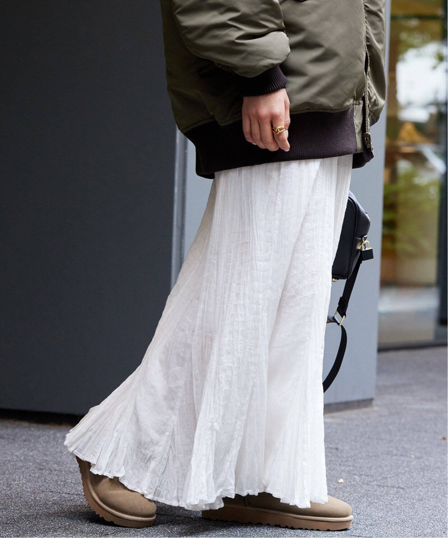 クリンクルコットンパネルスカート（ロング・マキシ丈スカート  