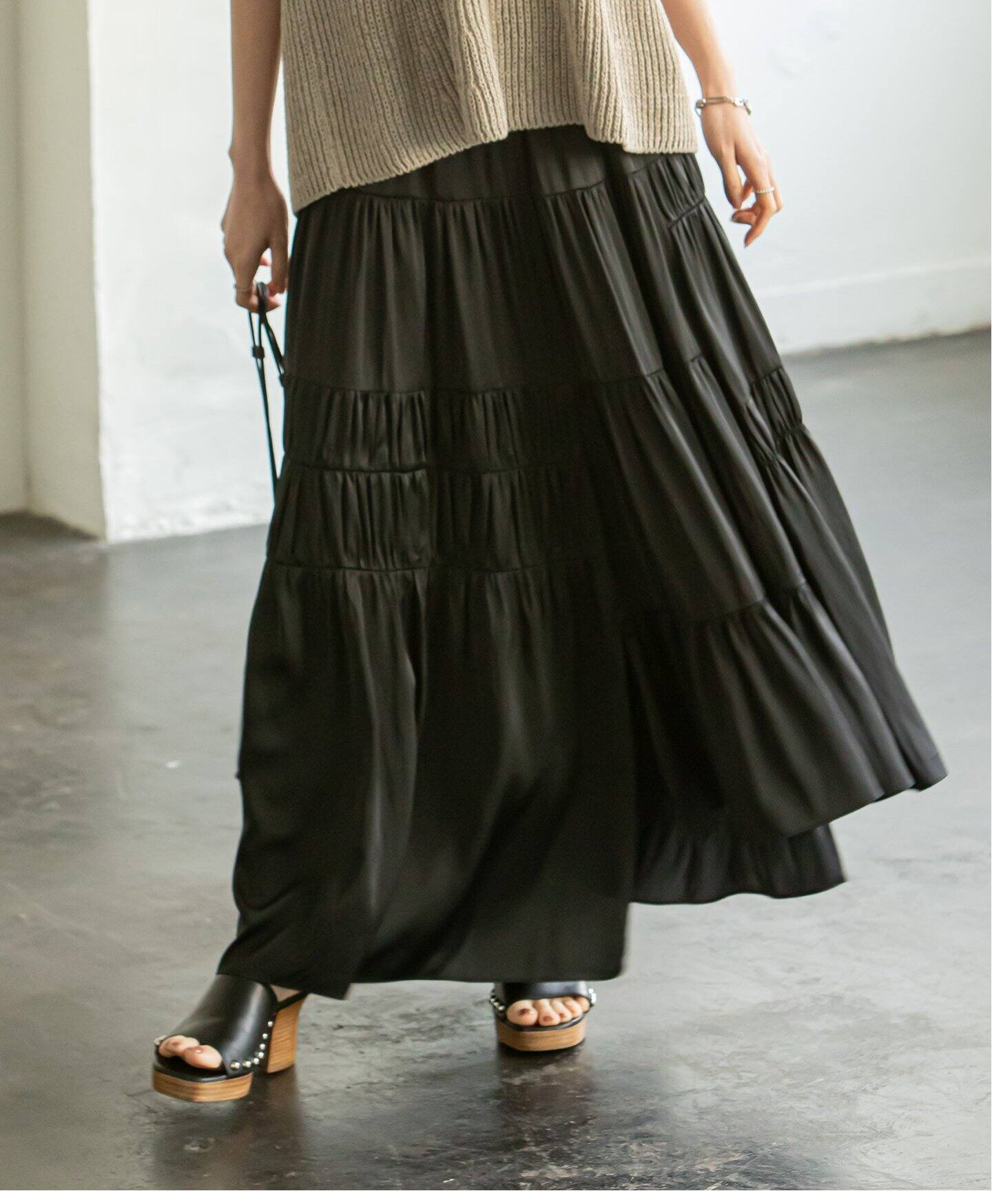 追加2》ランダムギャザーパッチワークスカート◇（ロング・マキシ丈  