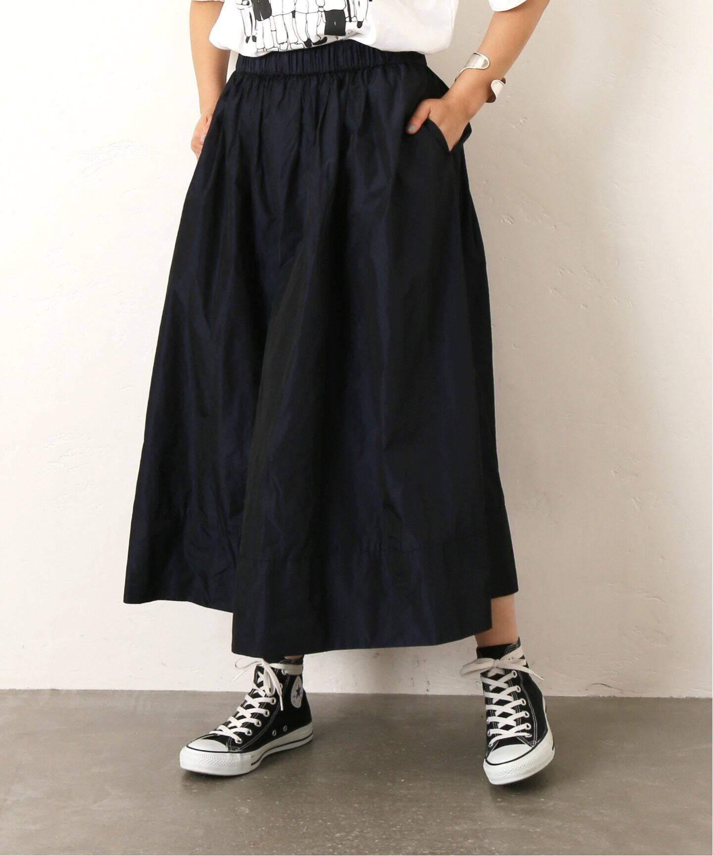 メモリータフタ ギャザースカート（ロング・マキシ丈スカート  