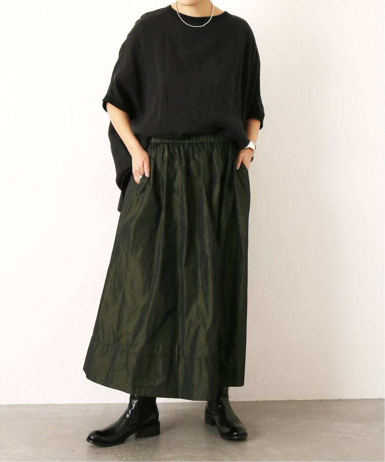 追加》メモリータフタ ギャザースカート（ロング・マキシ丈スカート  