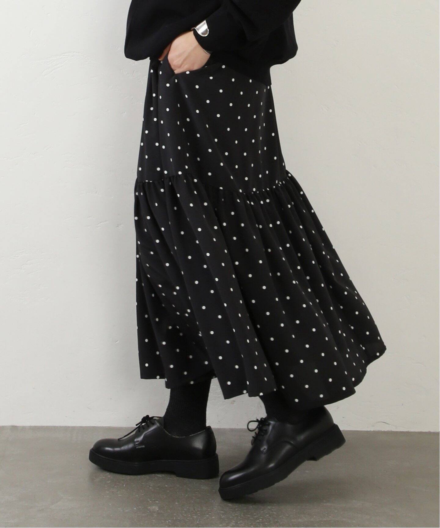 ドット キリカエギャザースカート（ロング・マキシ丈スカート  