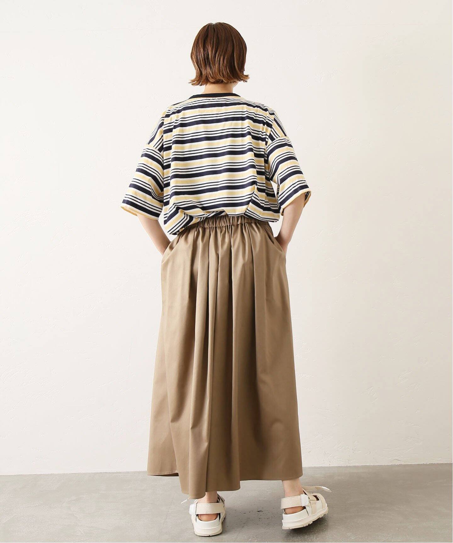 シャンブレーツイル タックギャザースカート（ロング・マキシ丈 