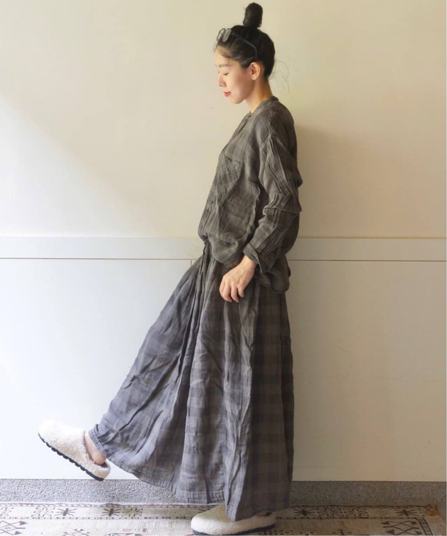 ARMEN/アーメン】 DOUBLE GAUZE GATHERED SKIRT（ロング・マキシ丈 