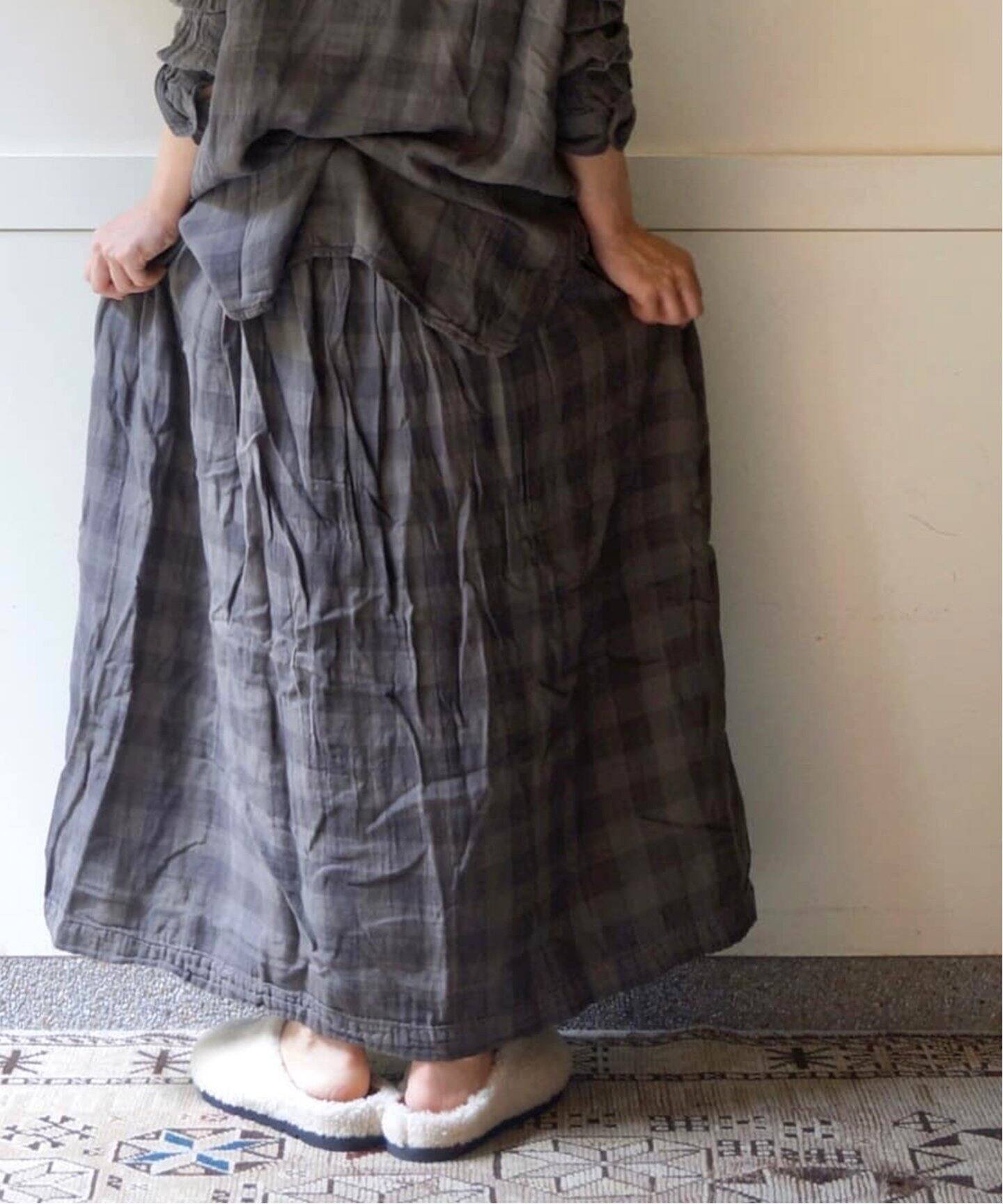 ARMEN/アーメン】 DOUBLE GAUZE GATHERED SKIRT（ロング・マキシ丈 