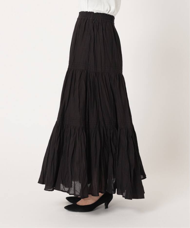 コットンボイルクリンクルティアードスカート◇（ロング・マキシ丈  