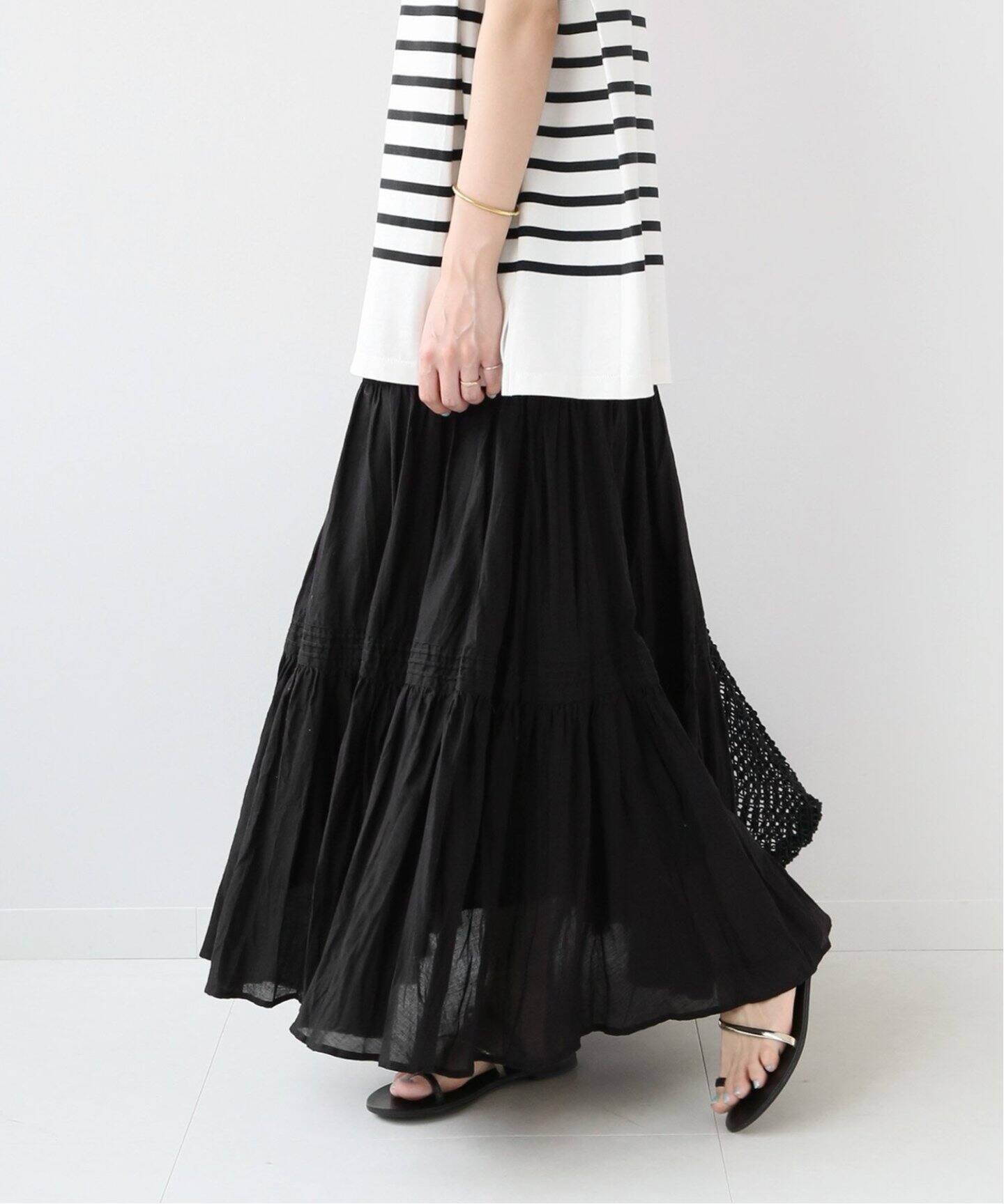 追加2》コットンボイルクリンクルティアードスカート（ロング・マキシ  