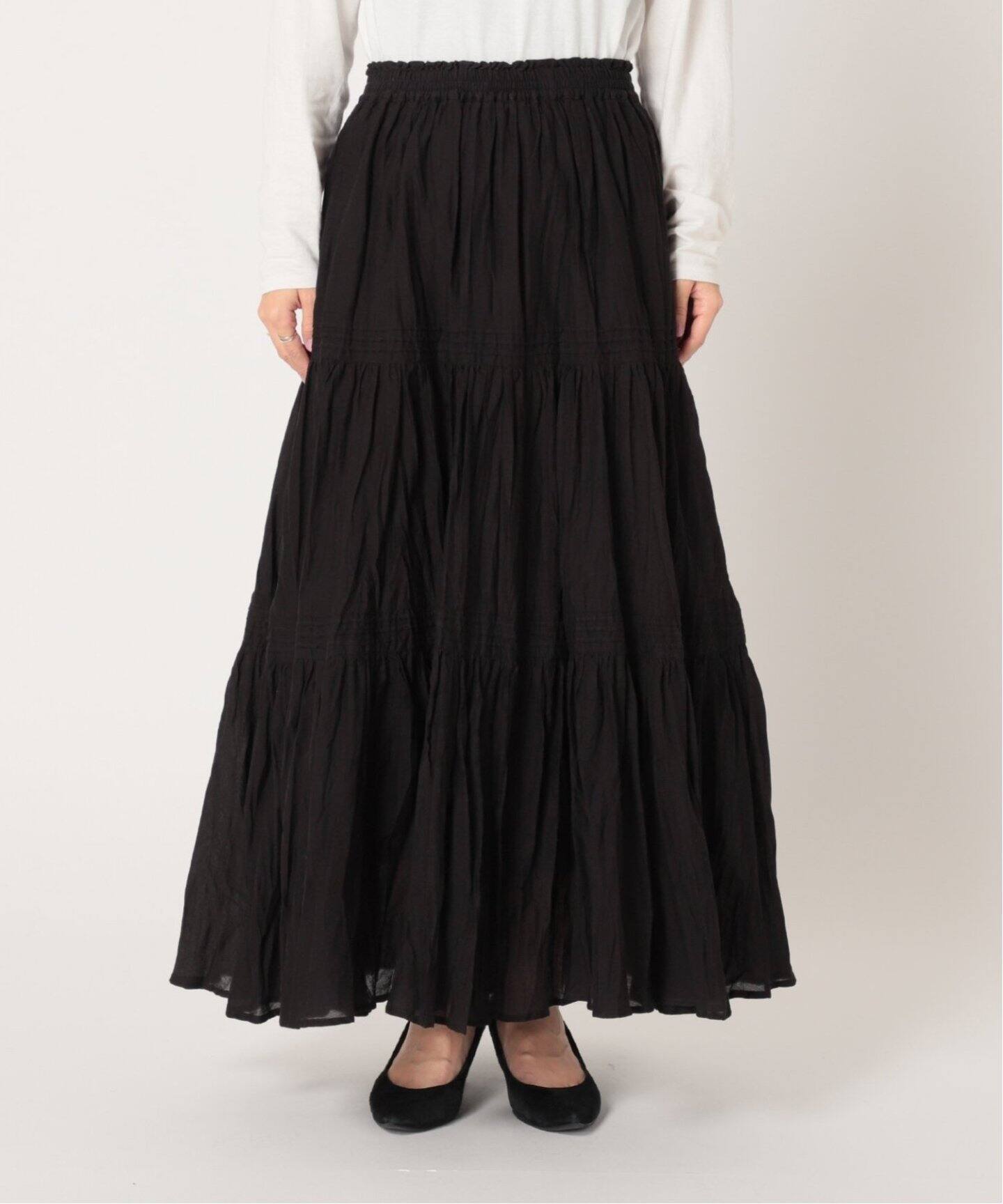 追加2》コットンボイルクリンクルティアードスカート（ロング・マキシ  