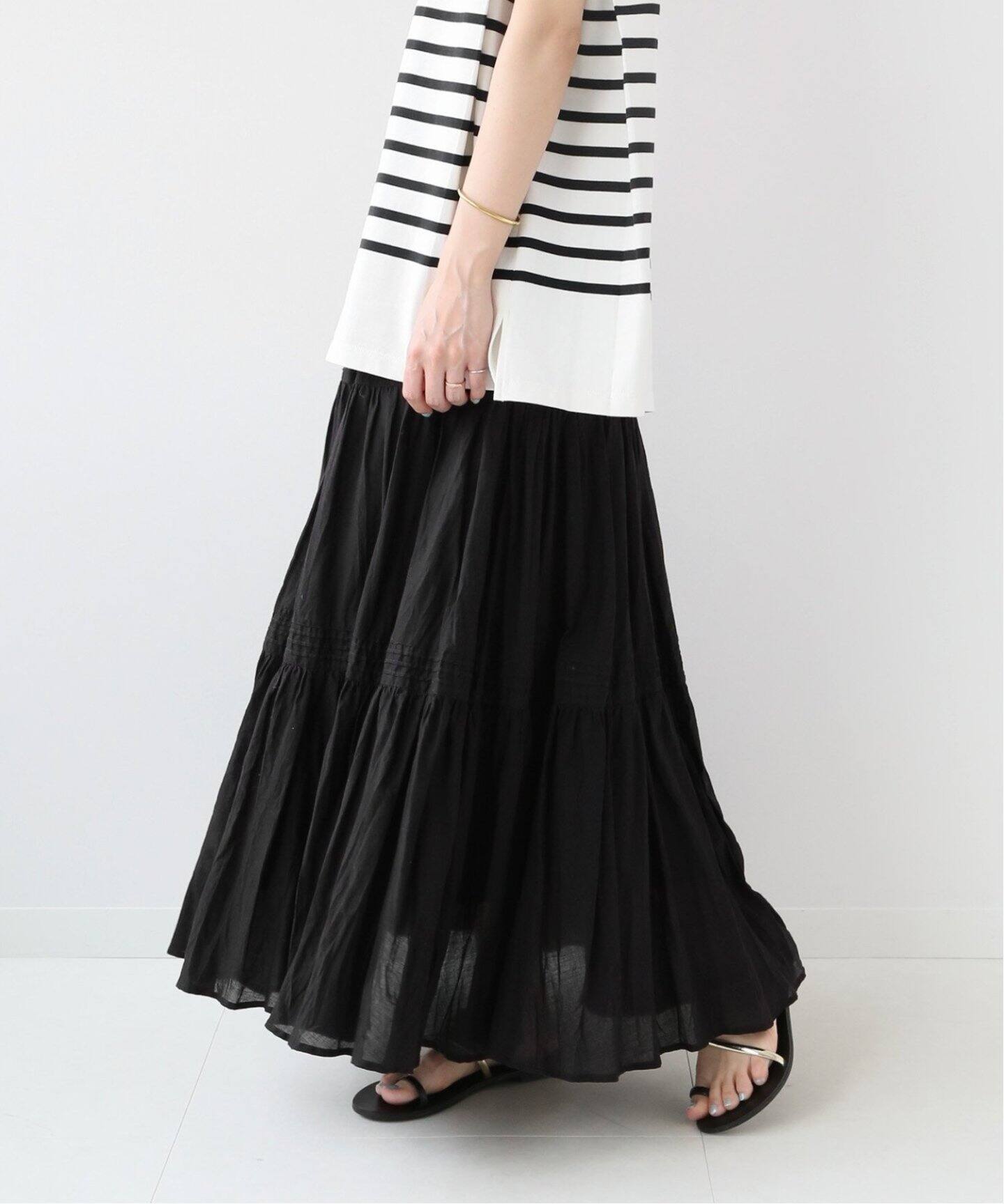 追加2》コットンボイルクリンクルティアードスカート（ロング・マキシ  