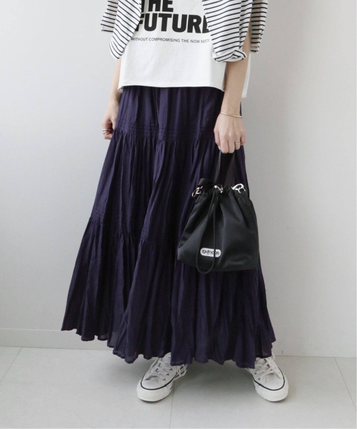 追加2》コットンボイルクリンクルティアードスカート（ロング・マキシ  