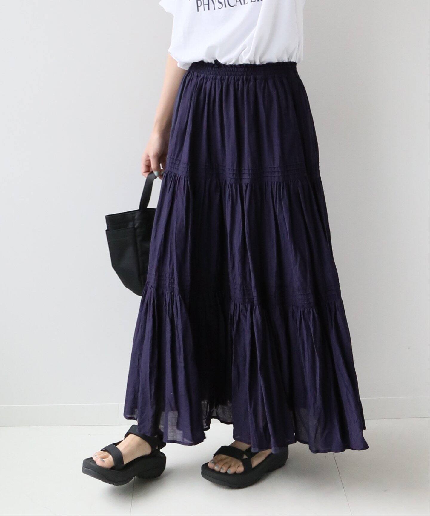 WEB限定追加2》コットンボイルクリンクルティアードスカート（ロング  