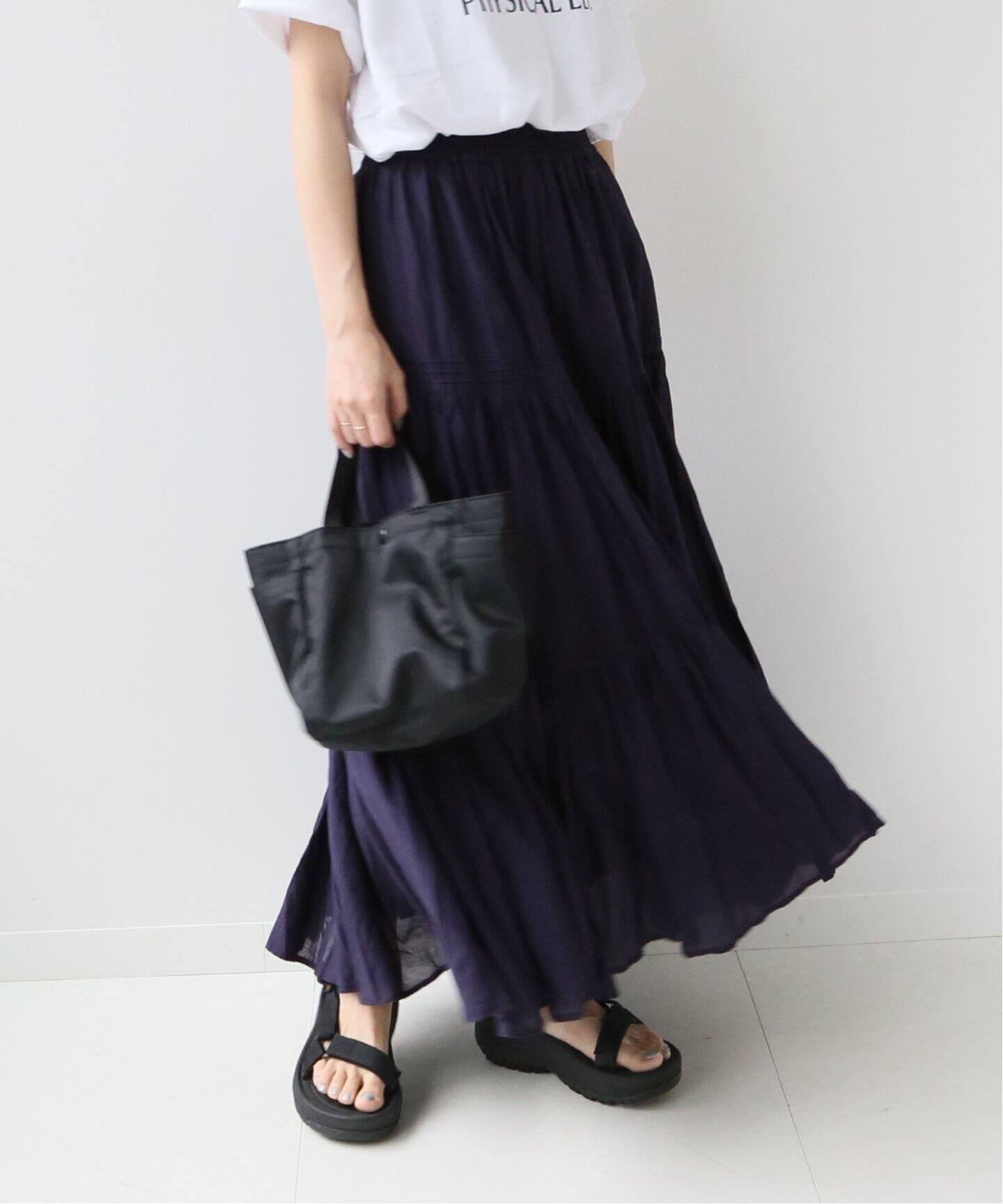 WEB限定追加2》コットンボイルクリンクルティアードスカート（ロング  