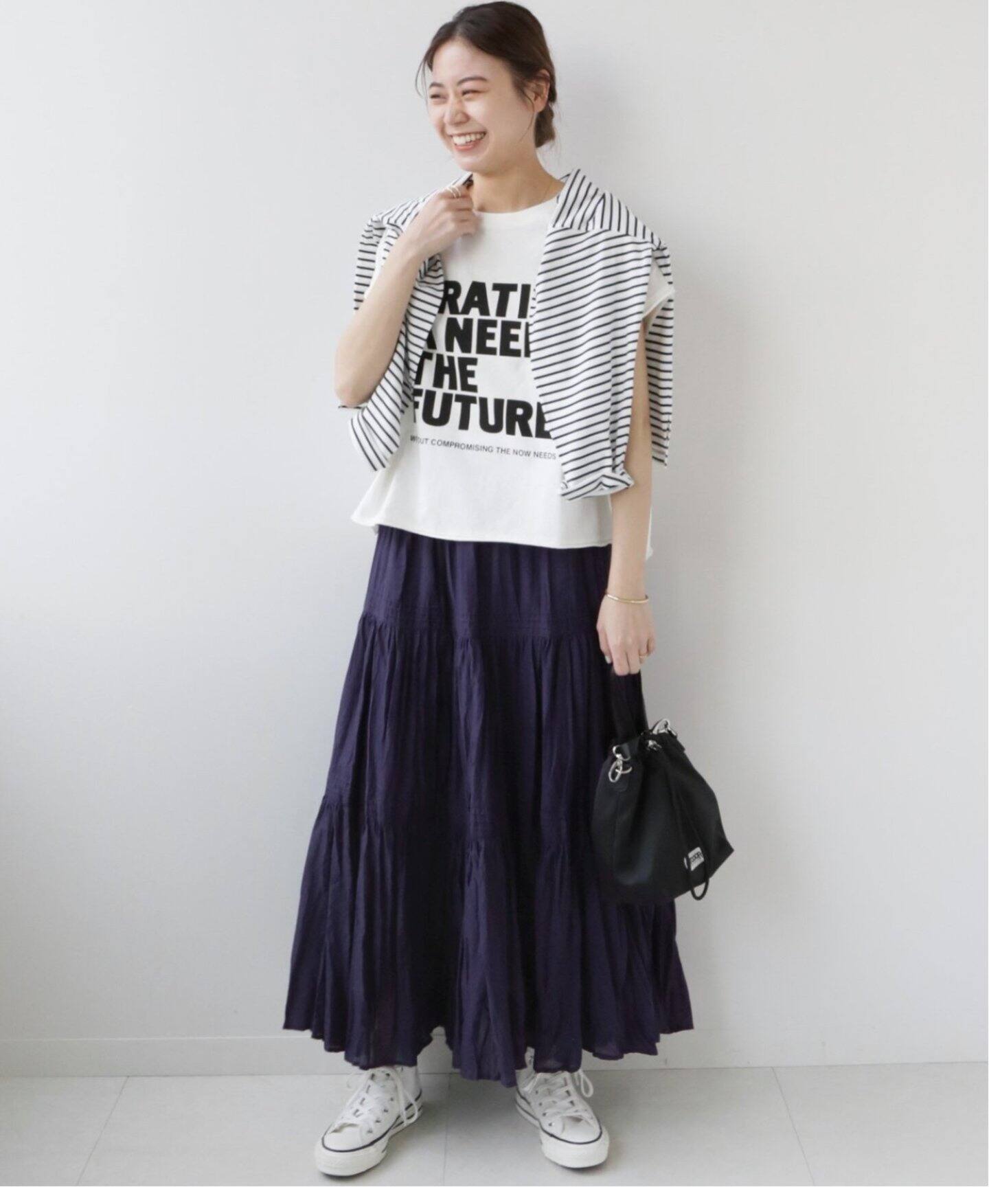 WEB限定追加2》コットンボイルクリンクルティアードスカート（ロング  